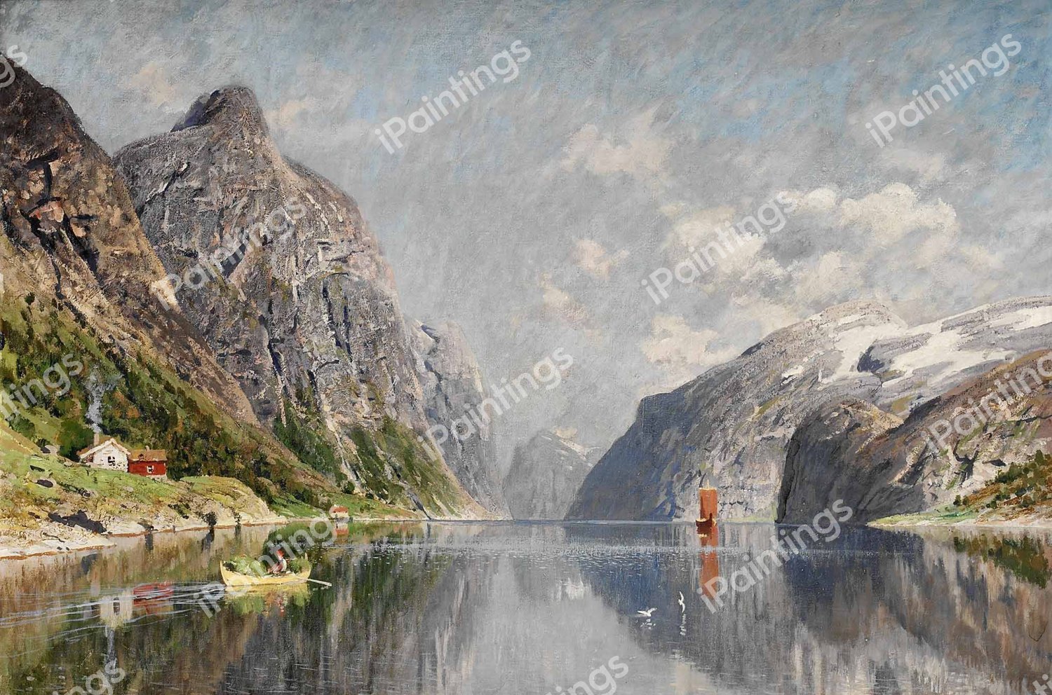 Norwegian Fjord Landscape. The painting by Adelsteen Normann