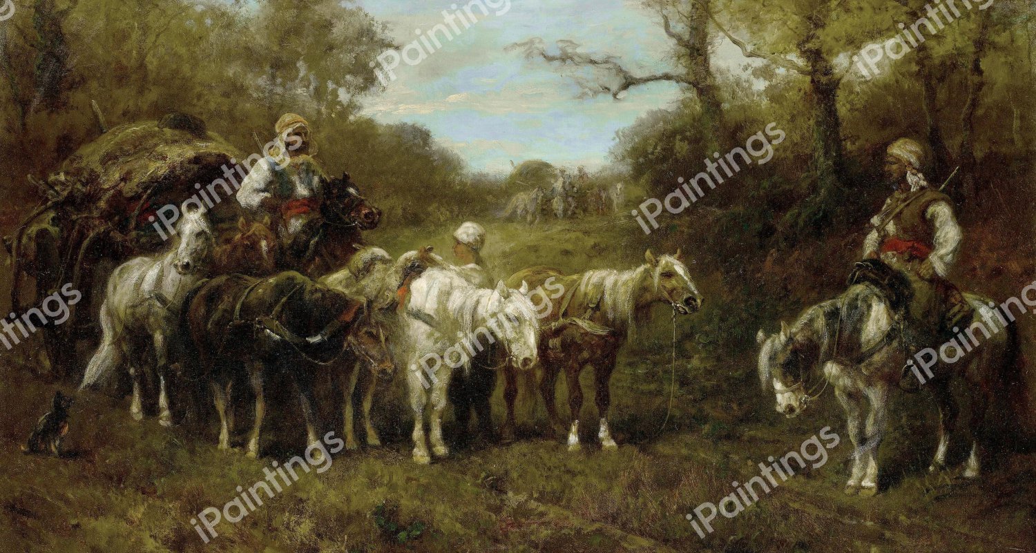 Halted Caravan. The painting by Adolf Schreyer