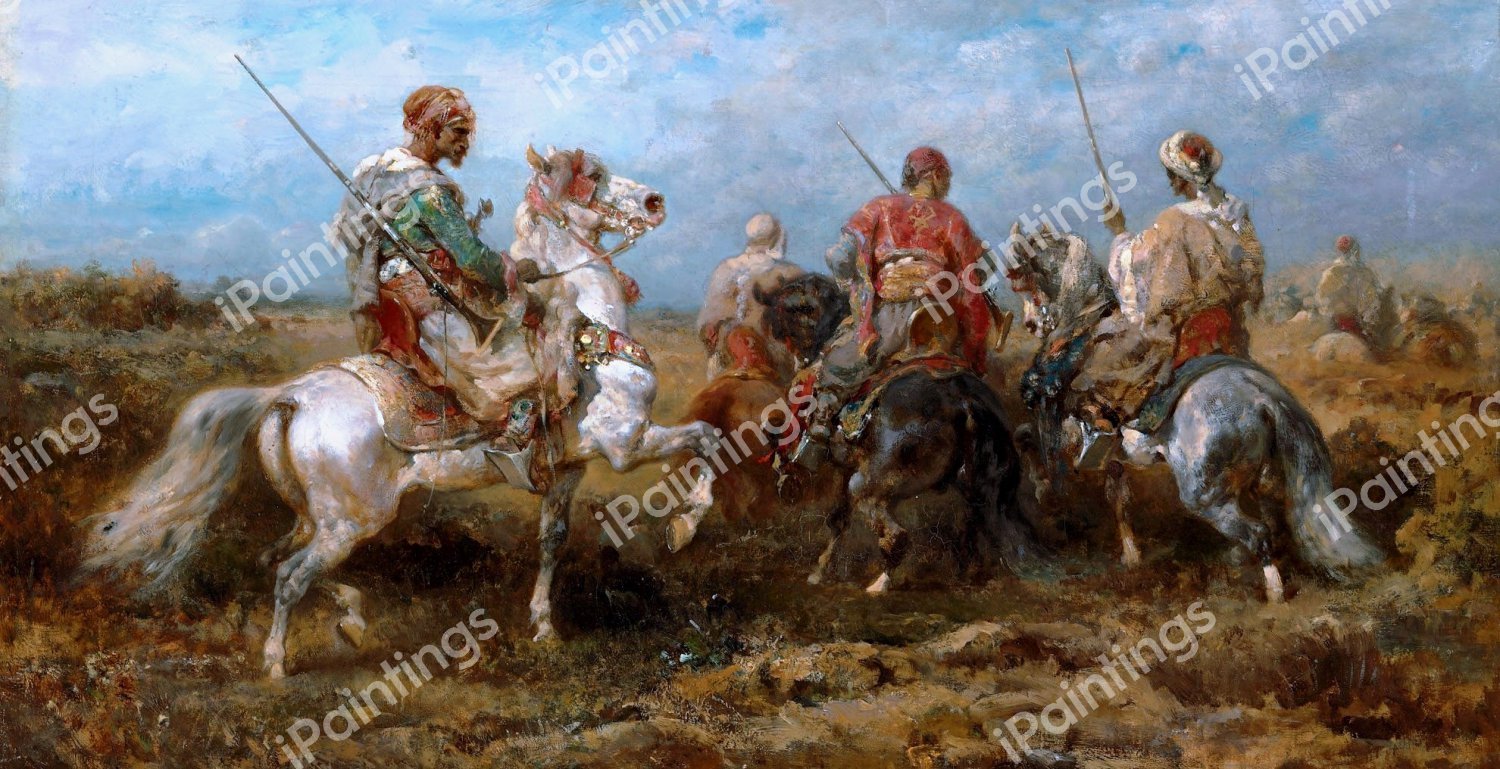 Arab Horsemen 1. The painting by Adolf Schreyer