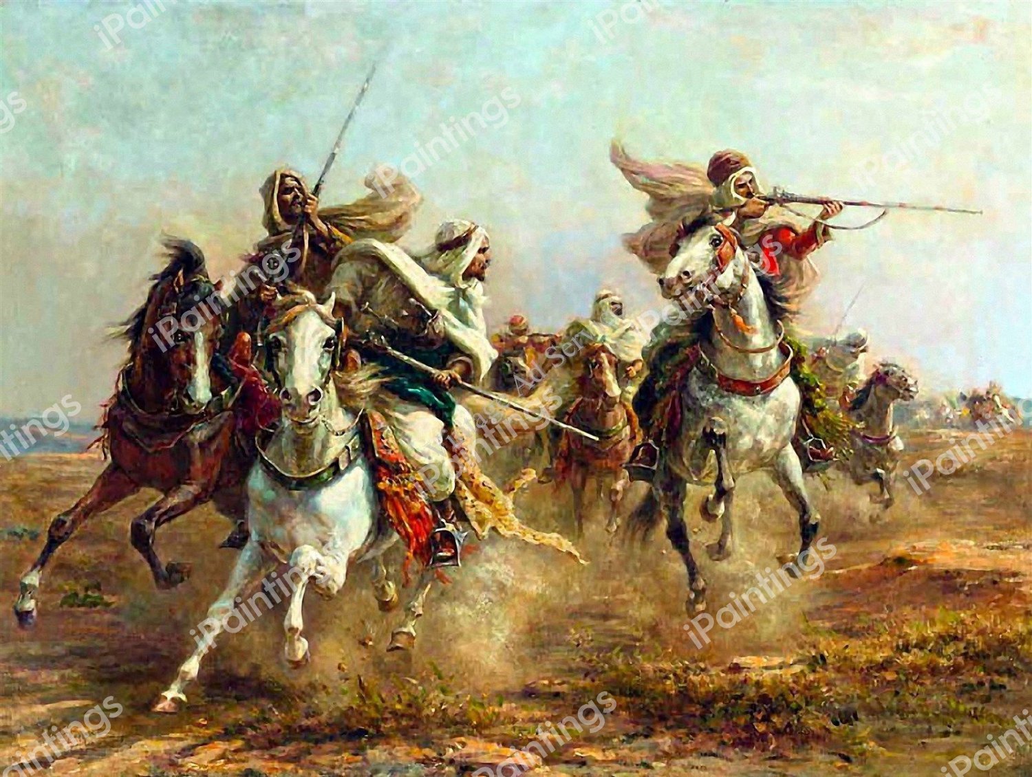 Bedouins Taking Aim. The painting by Adolf Schreyer