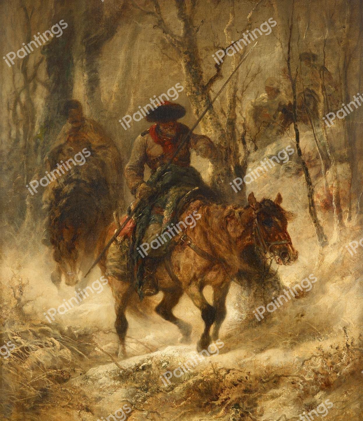 Cossacks on Horseback. The painting by Adolf Schreyer