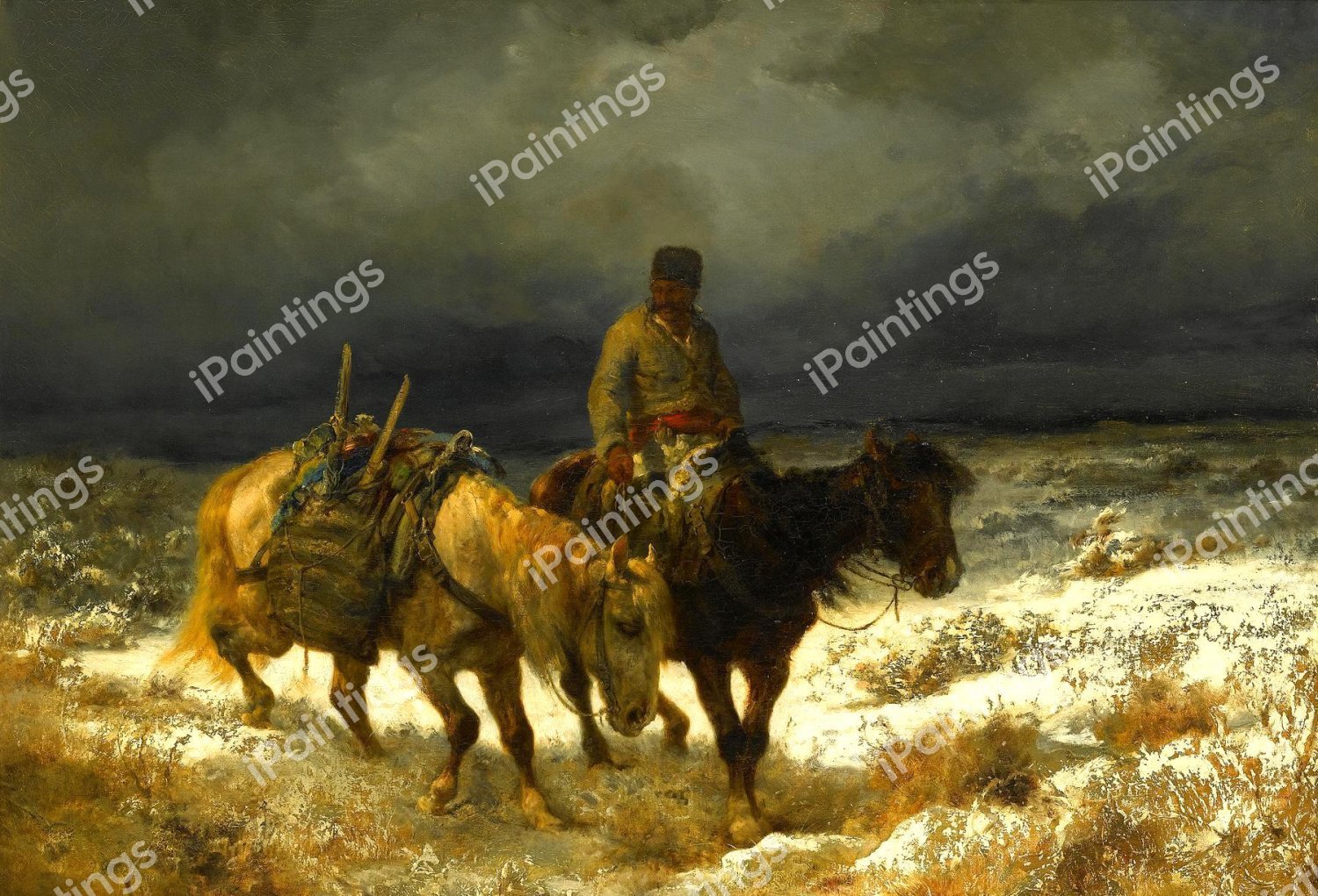 Horseman On The Russian Steppe. The painting by Adolf Schreyer