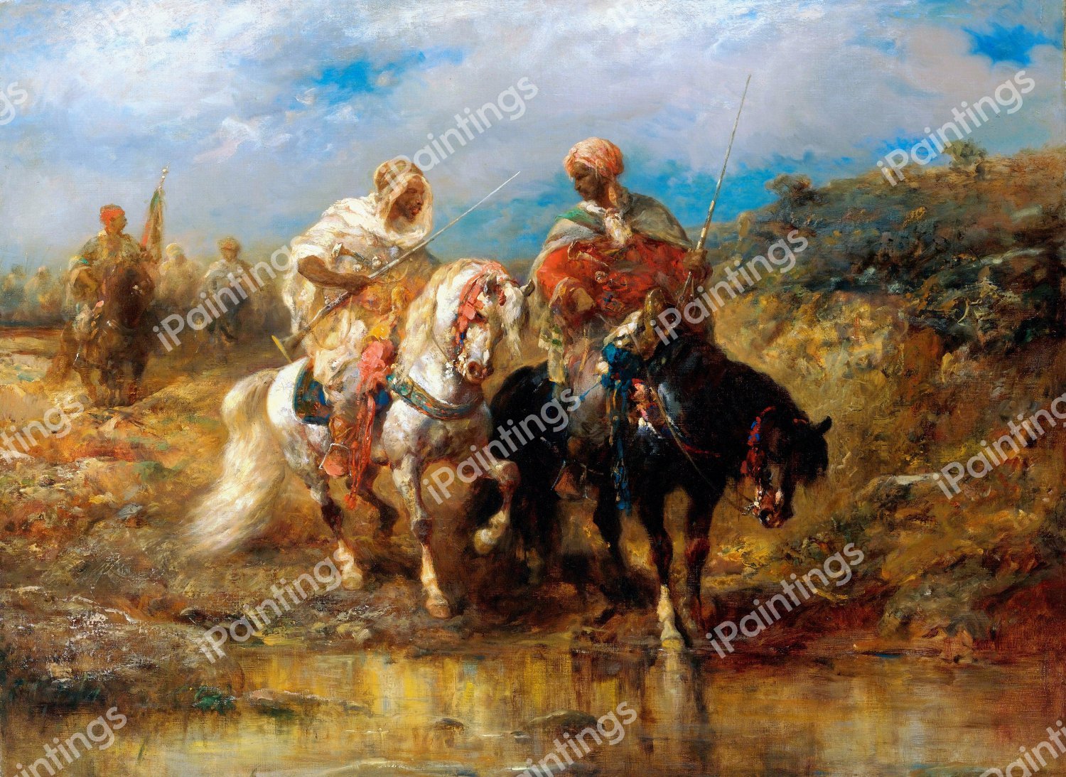 Horsemen at a Watering Hole. The painting by Adolf Schreyer