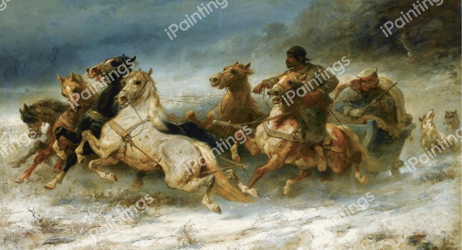 The Pursuit. The painting by Adolf Schreyer