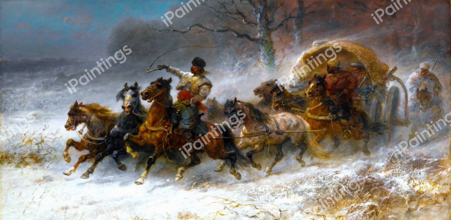 Wallachians on the Move in a Winter Landscape. The painting by Adolf Schreyer