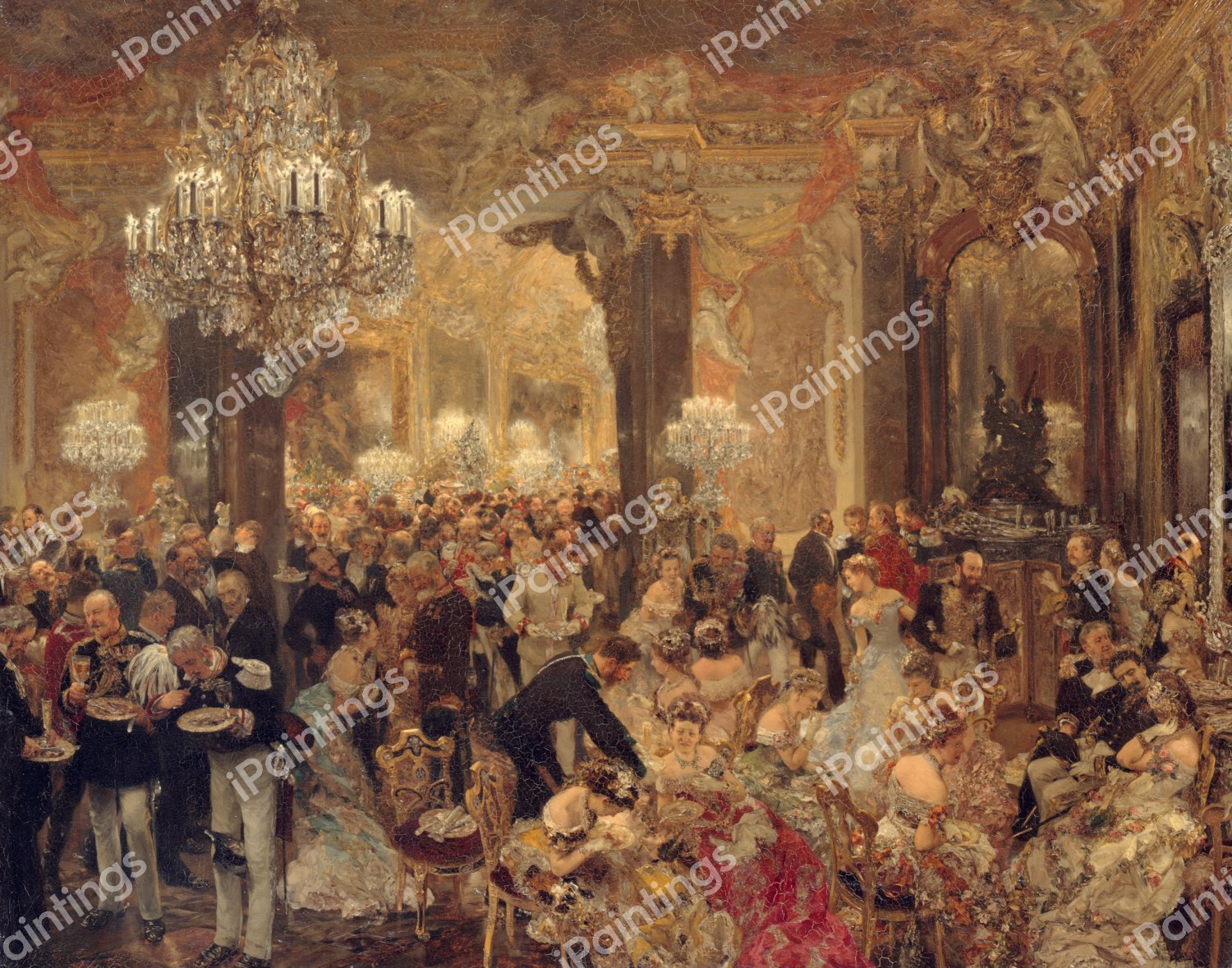 A Dinner at the Ball. The painting by Adolph Von Menzel
