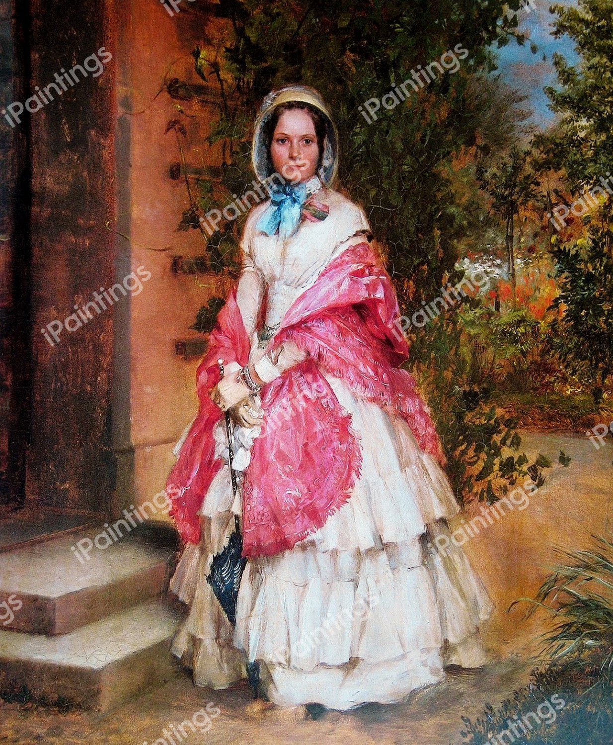 Clara Schmidt von Knobelsdorff with Cashmere Scarf and Umbrella. The painting by Adolph Von Menzel