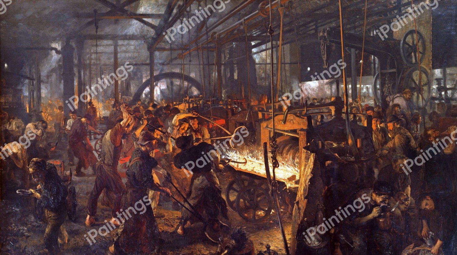 Iron Rolling Mill. The painting by Adolph Von Menzel