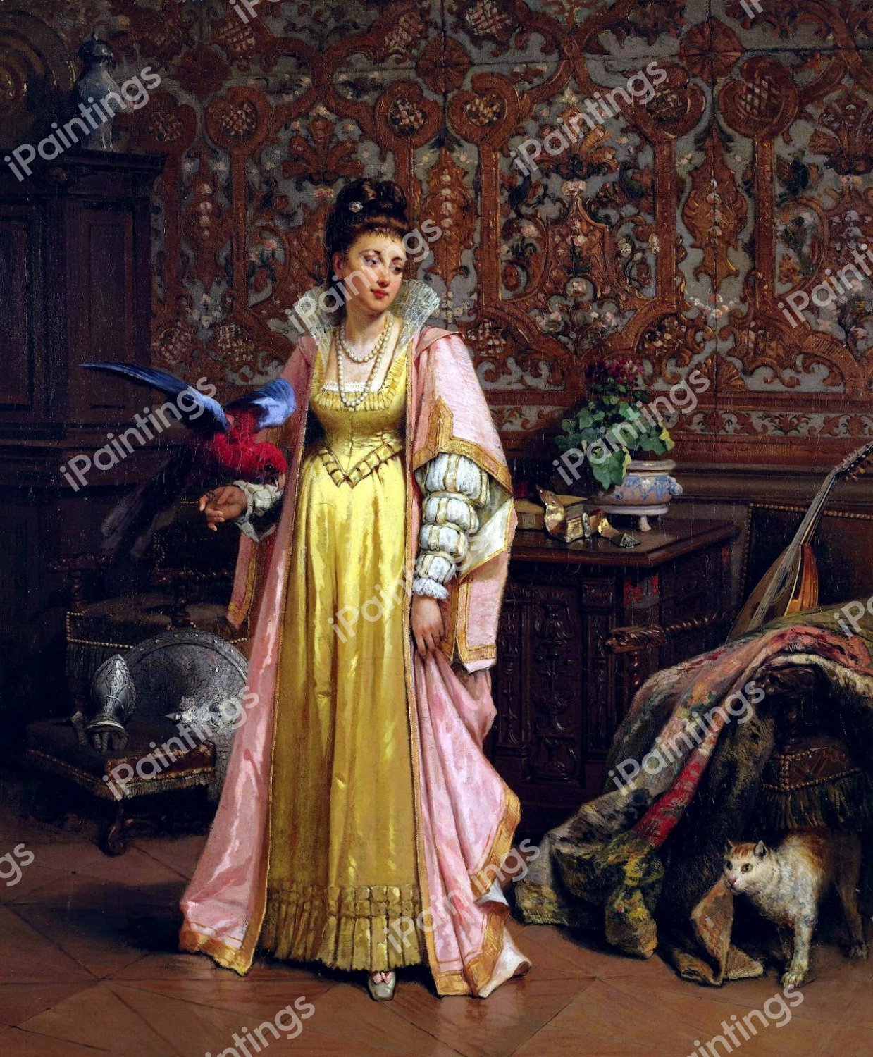 Pet Parakeet. The painting by Adrien de Boucherville