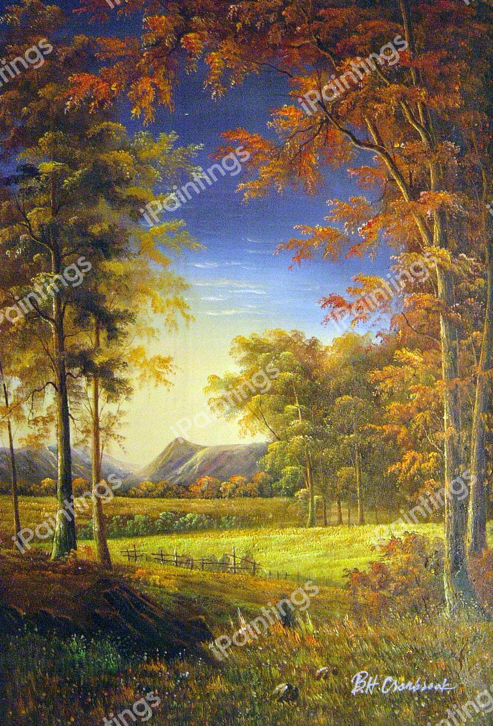 Autumn In America, Oneida County, New York. The painting by Albert Bierstadt