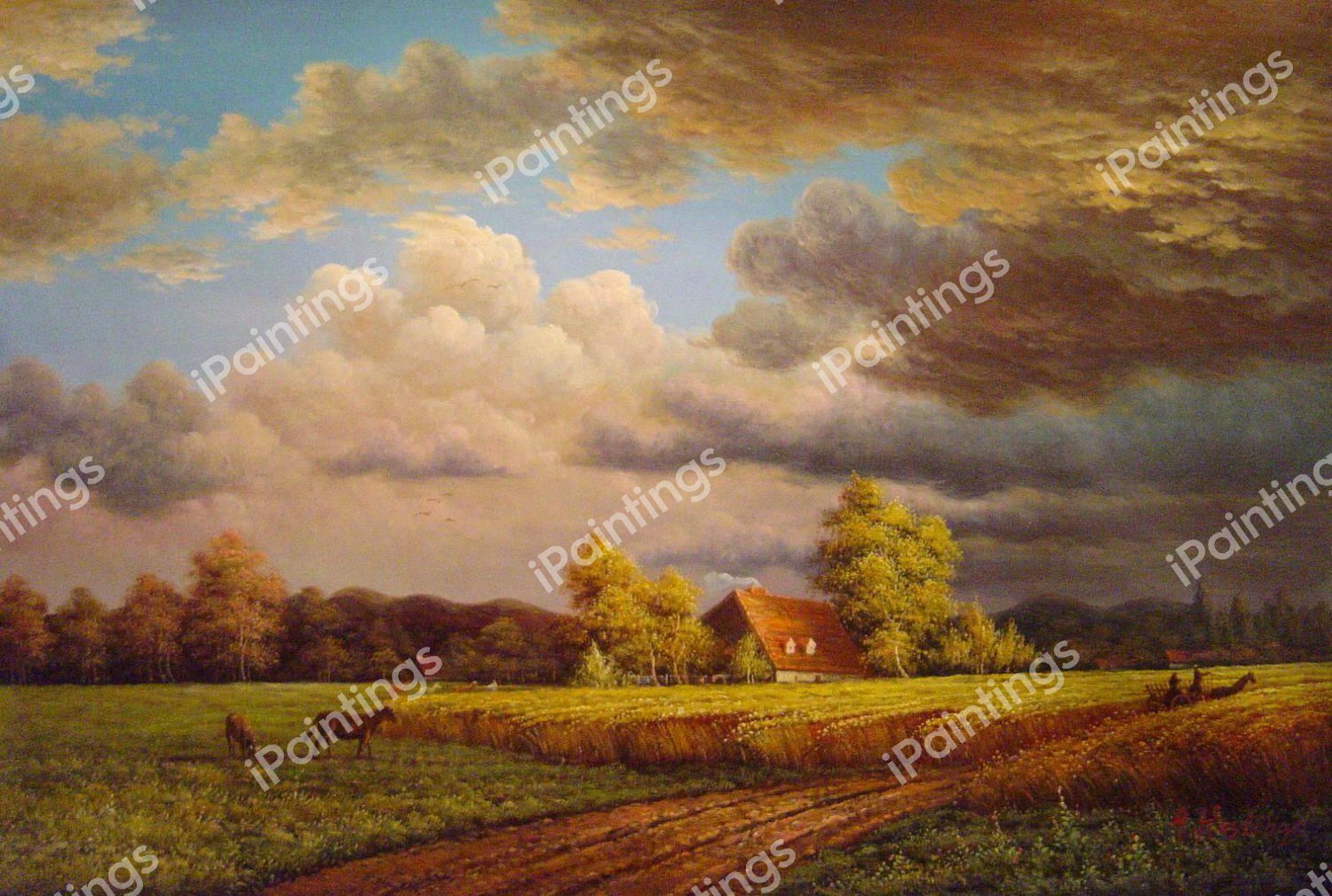 Bavarian Landscape (Red Barn). The painting by Albert Bierstadt