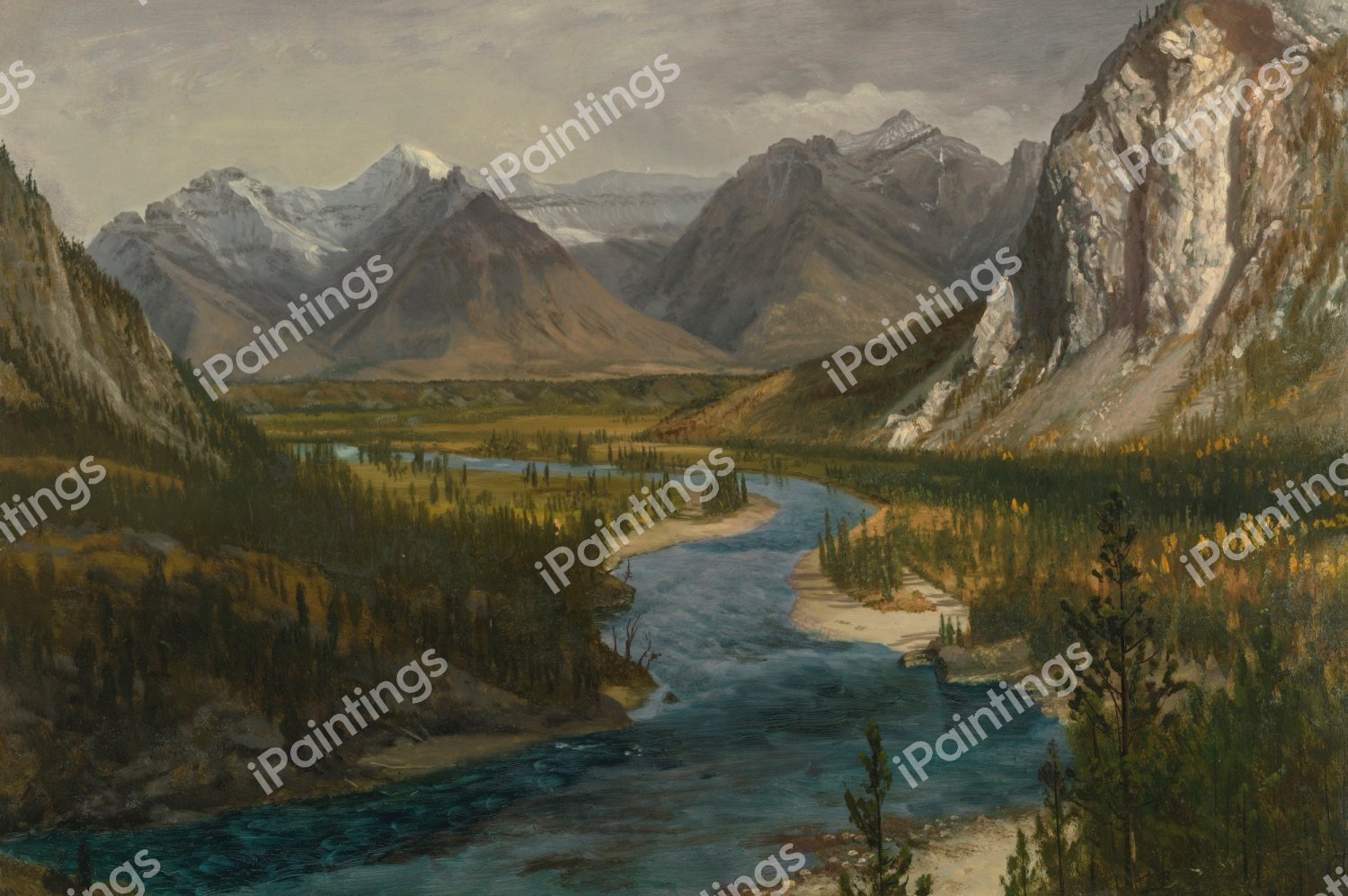 Bow River Falls, Canadian Rockies. The painting by Albert Bierstadt