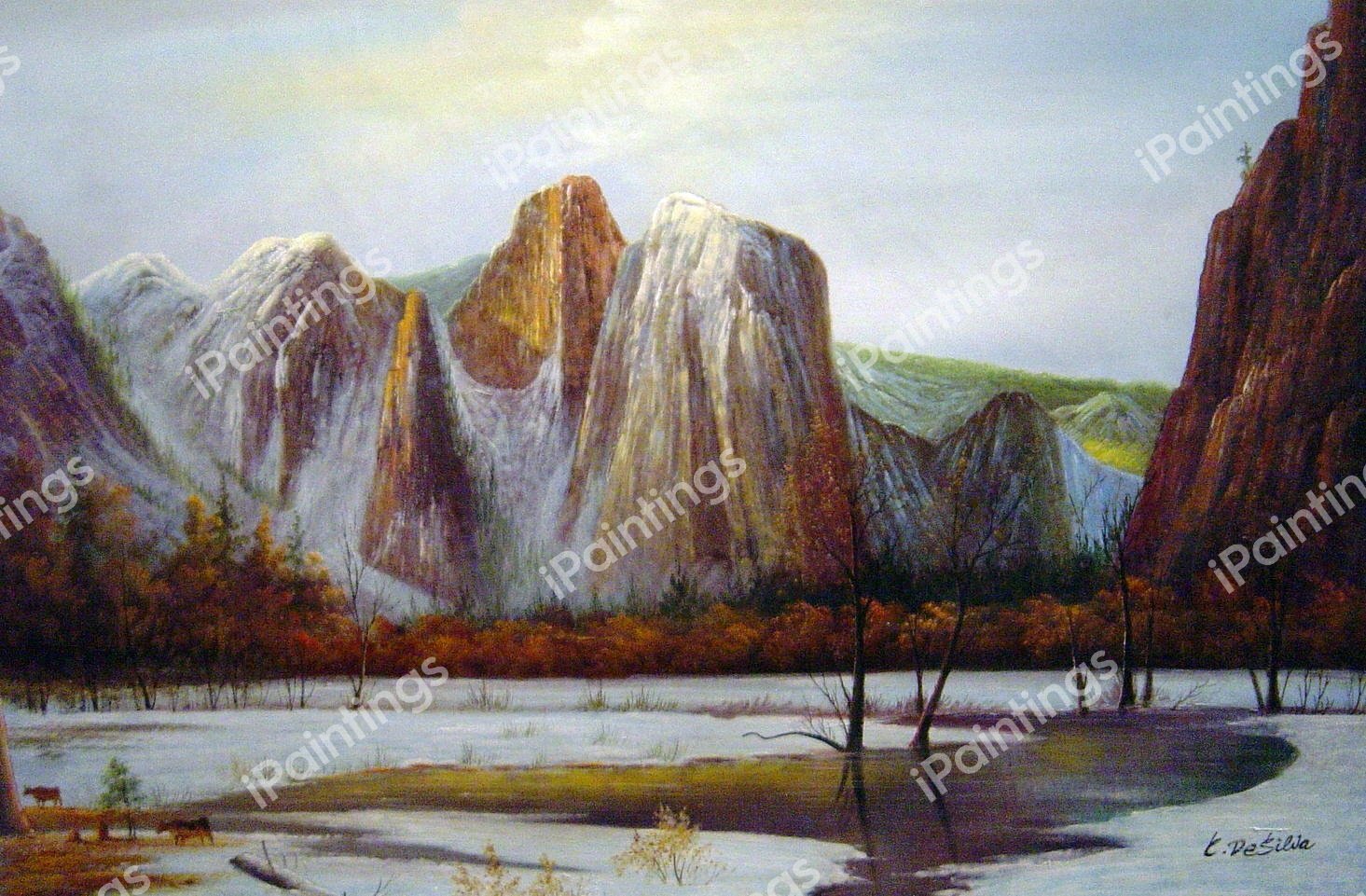 Cathedral Rock, Yosemite Valley, California. The painting by Albert Bierstadt