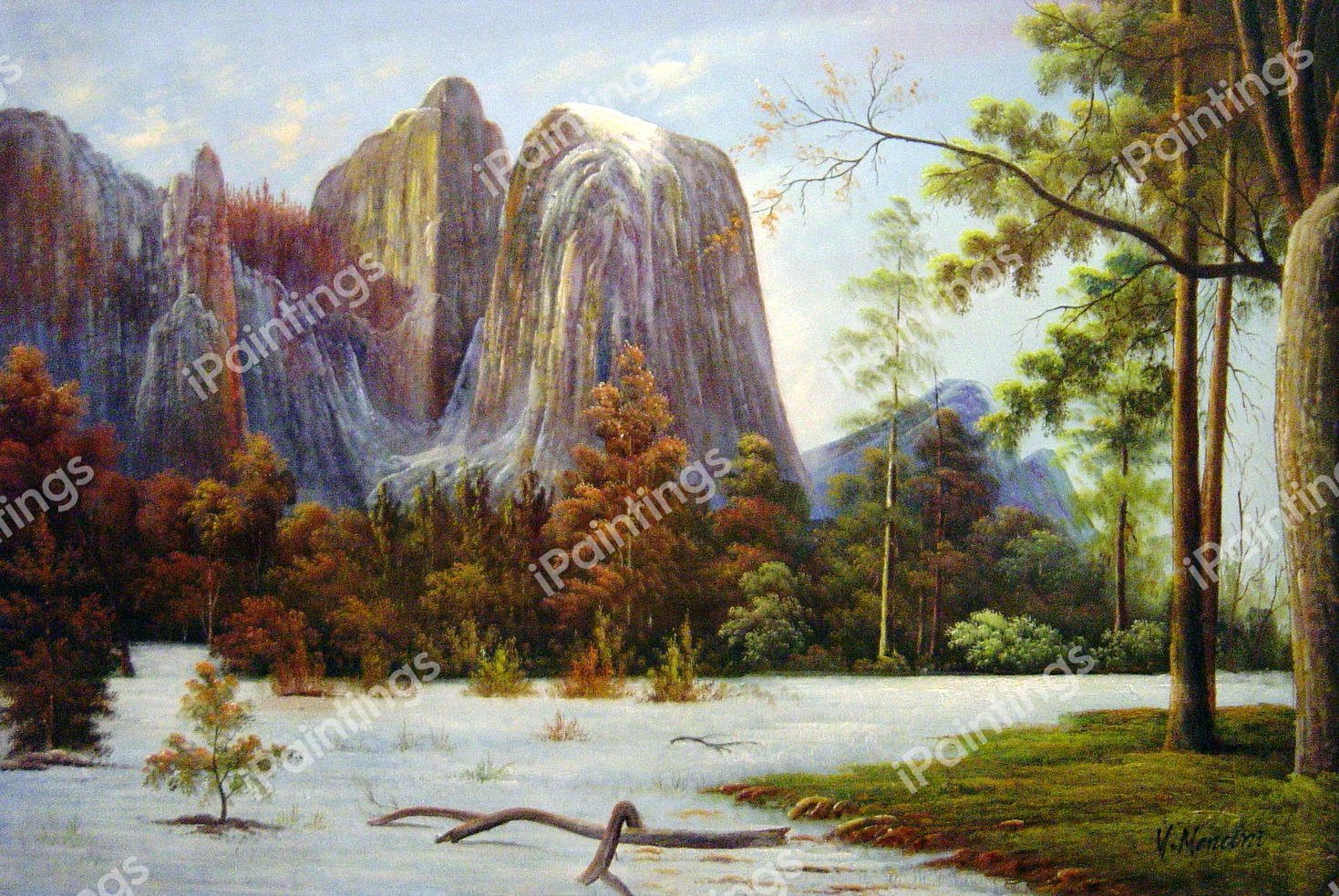 Cathedral Rock, Yosemite Valley, Winter. The painting by Albert Bierstadt