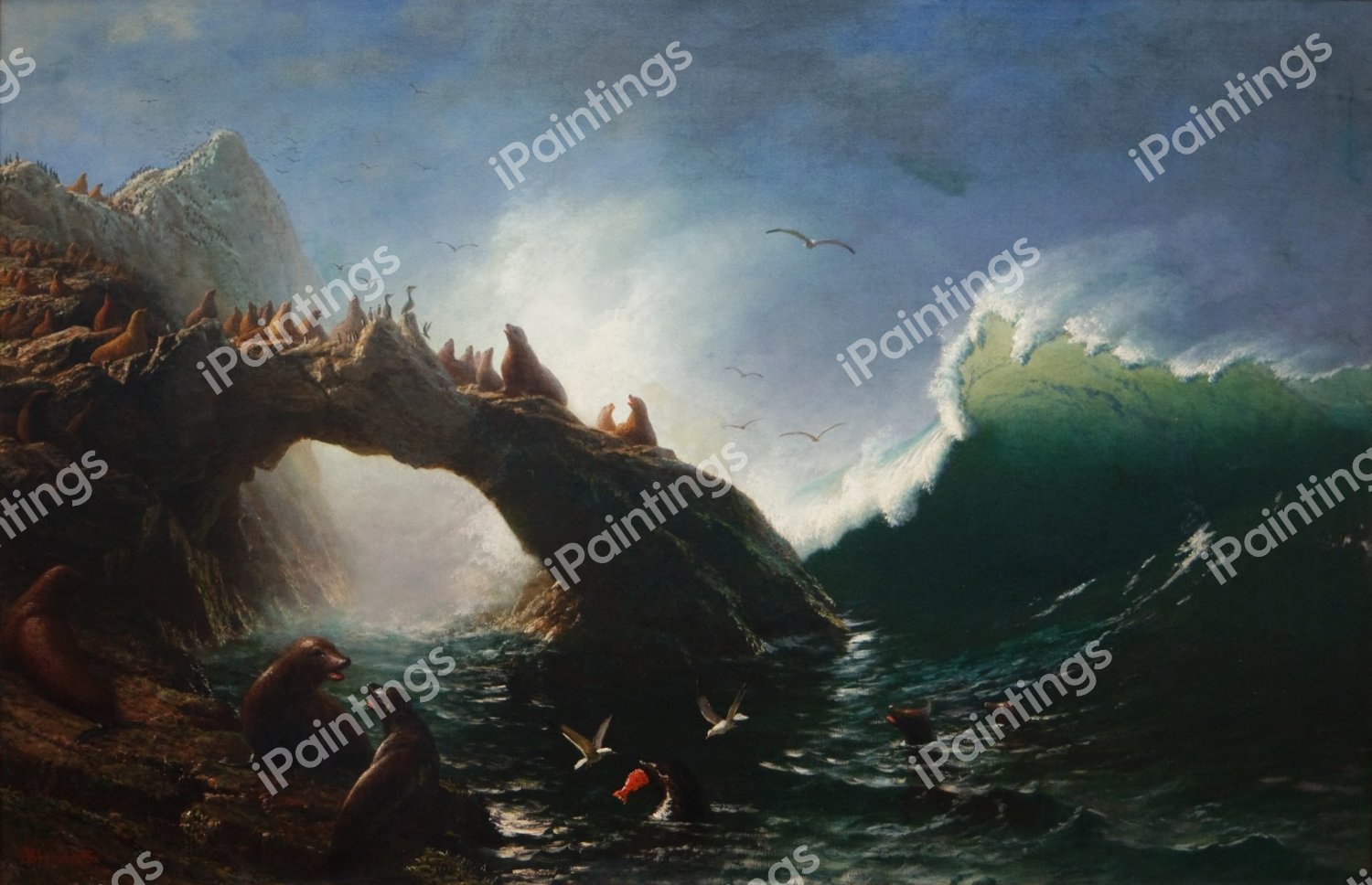 Farallon Island. The painting by Albert Bierstadt