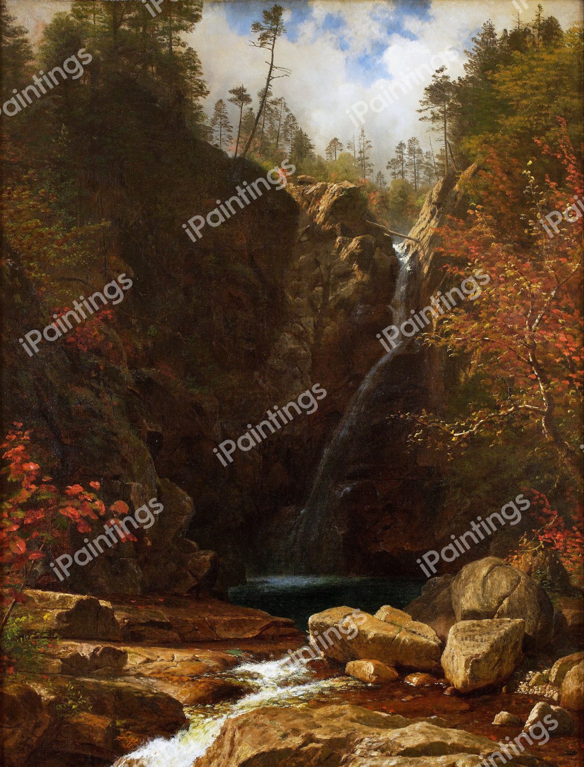 Glen Ellis Falls. The painting by Albert Bierstadt