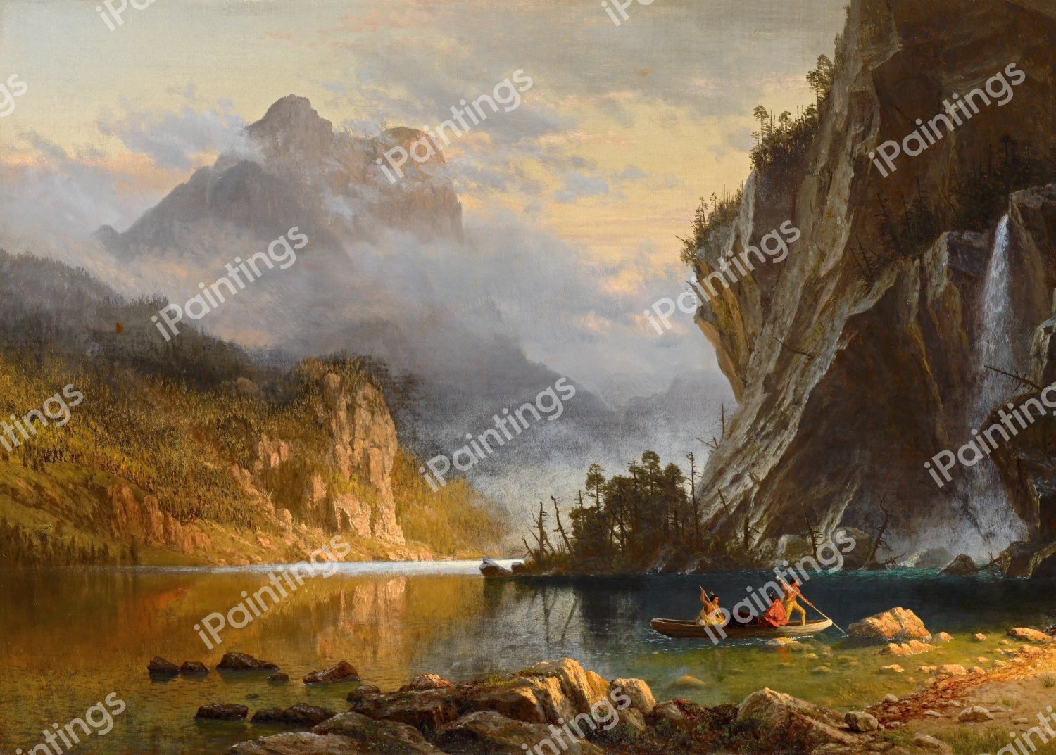 Indians Spear Fishing. The painting by Albert Bierstadt