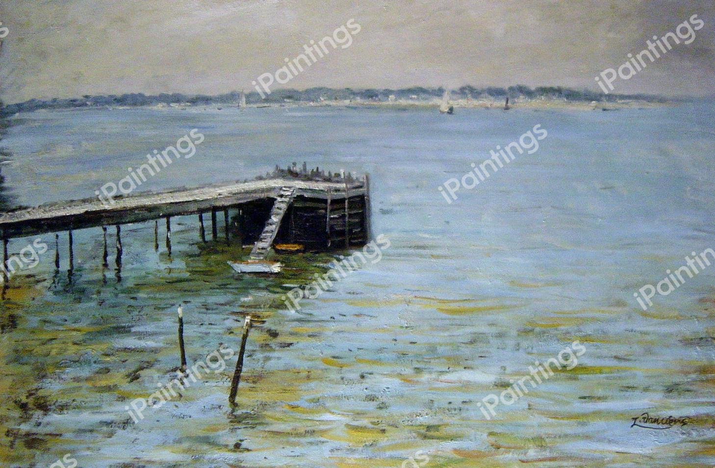 Long Island Pier. The painting by Albert Bierstadt