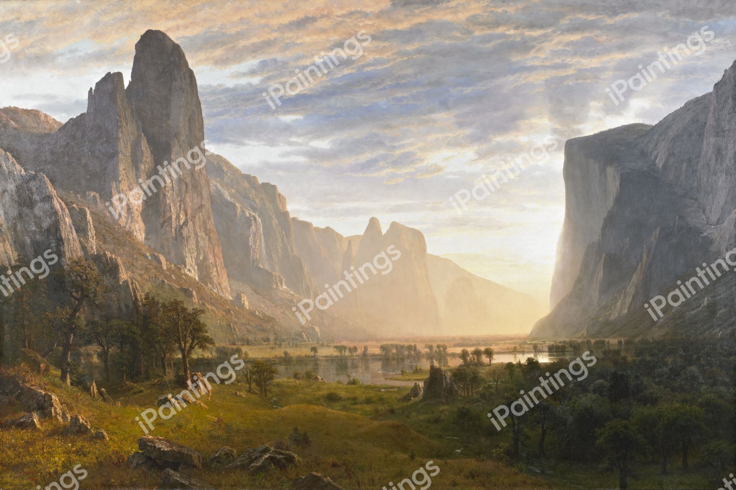 Looking Down Yosemite Valley. The painting by Albert Bierstadt