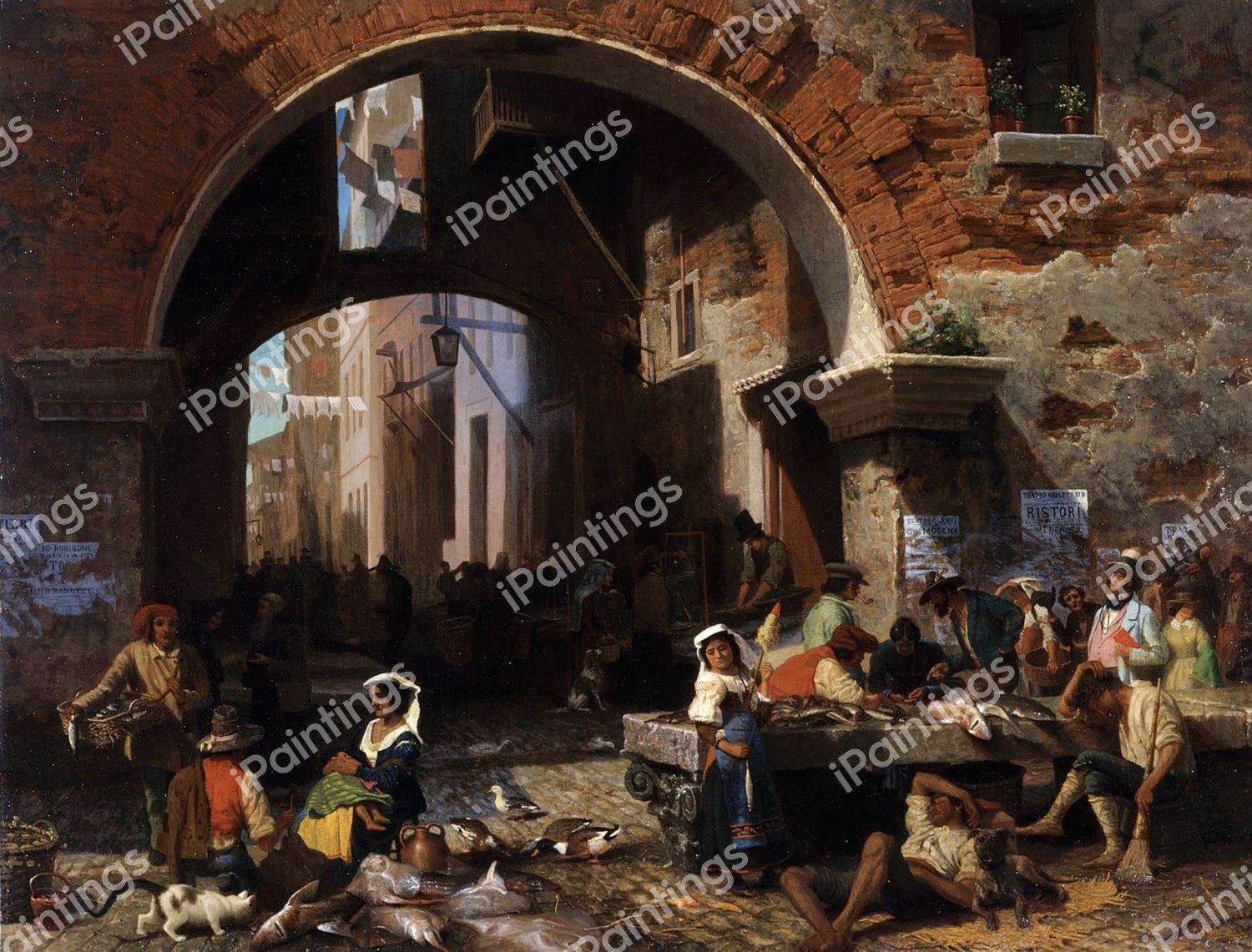 Roman Fish Market, Arch of Octavius. The painting by Albert Bierstadt
