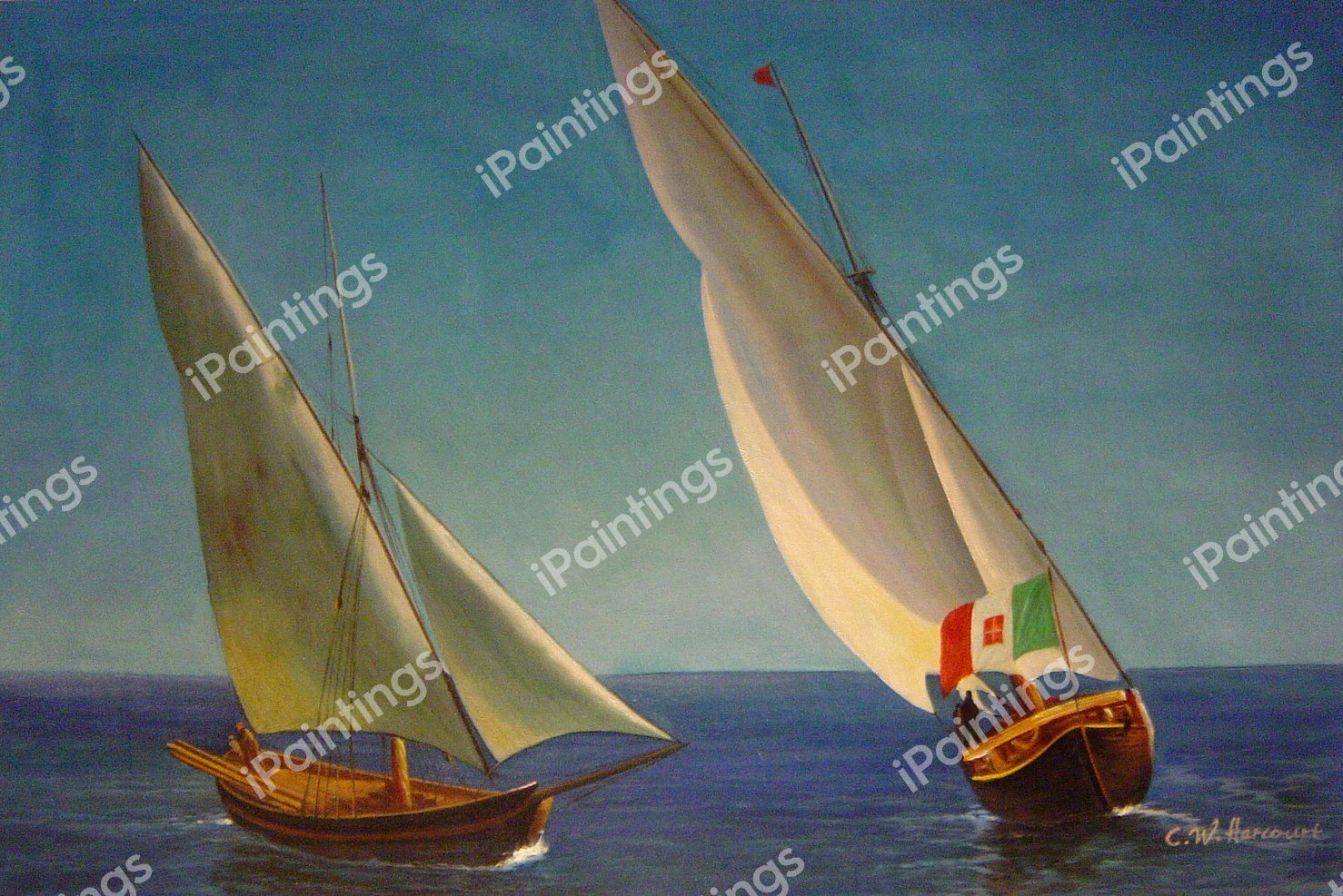 Sailing Vessels Off Capri. The painting by Albert Bierstadt