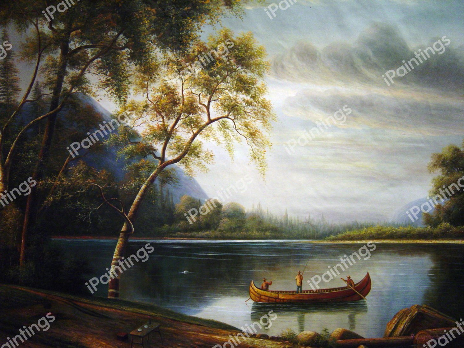 Salmon Fishing On The Cascapediac River. The painting by Albert Bierstadt