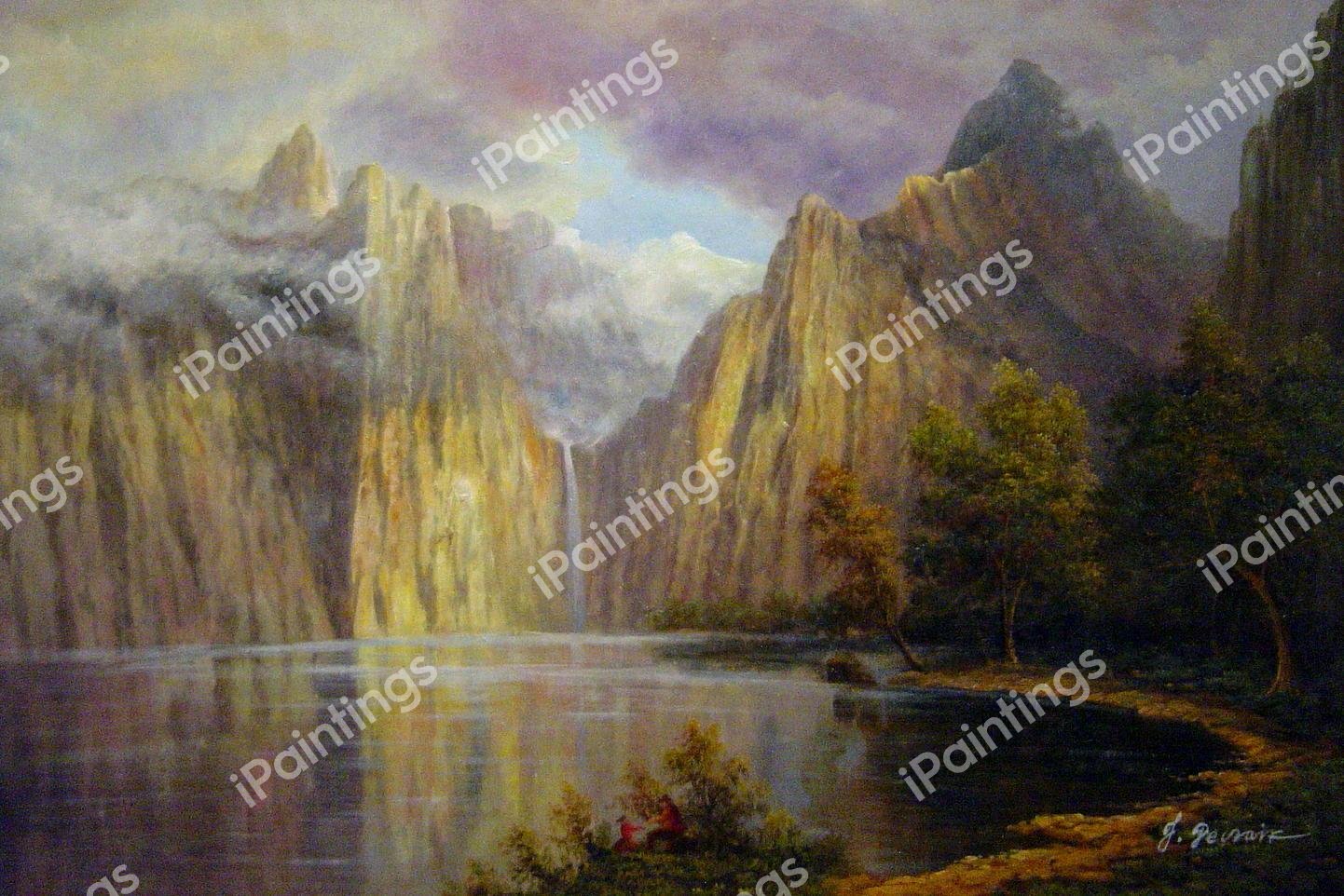 Scene In The Sierra Nevada. The painting by Albert Bierstadt