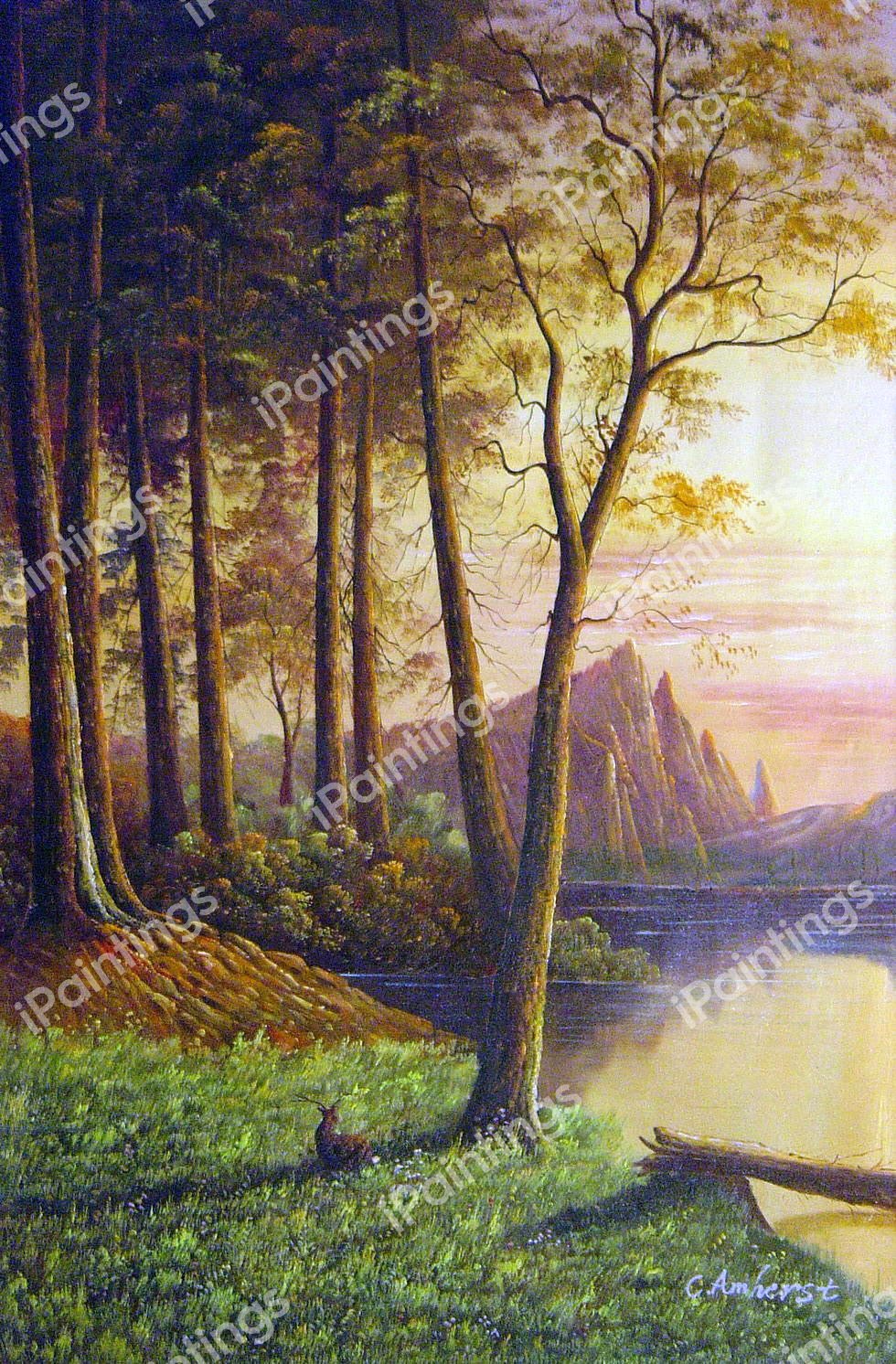 Sunset In California - Yosemite. The painting by Albert Bierstadt