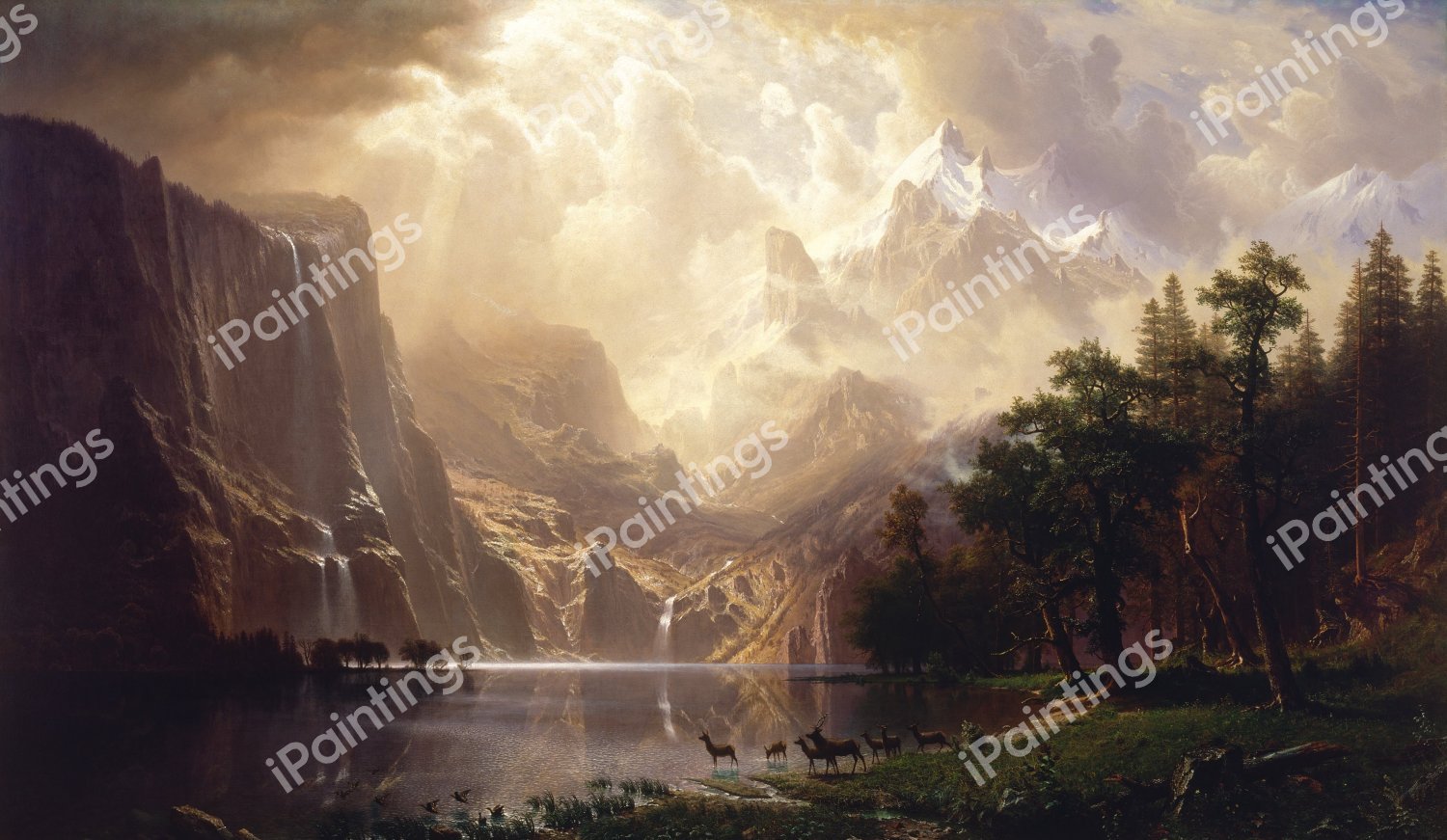 The Sierra Nevada Mountains, California. The painting by Albert Bierstadt