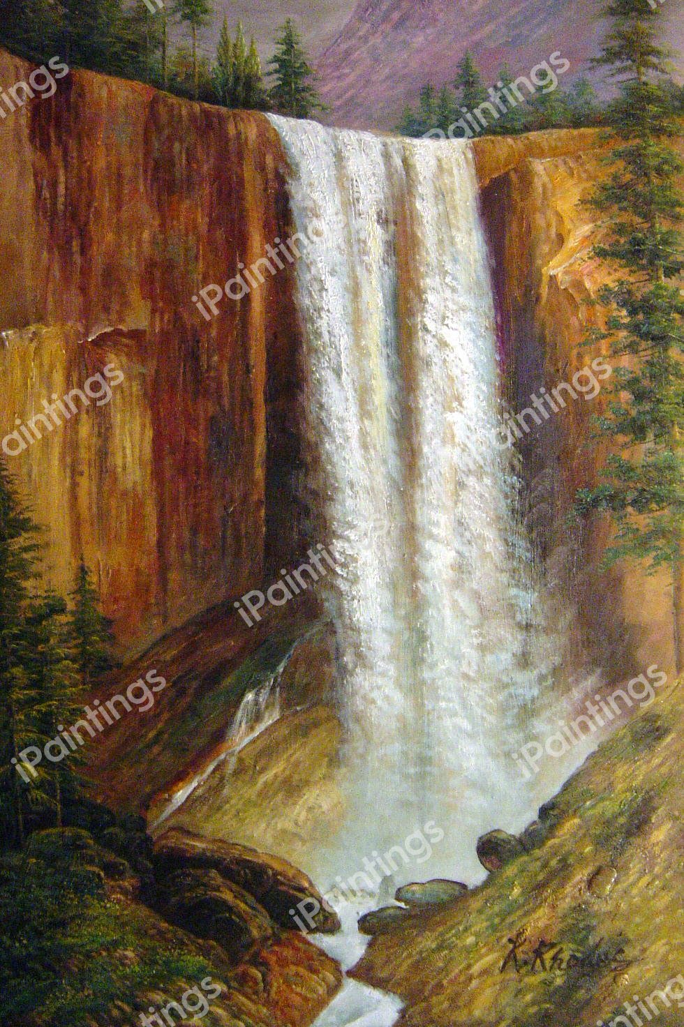 Yosemite Falls. The painting by Albert Bierstadt