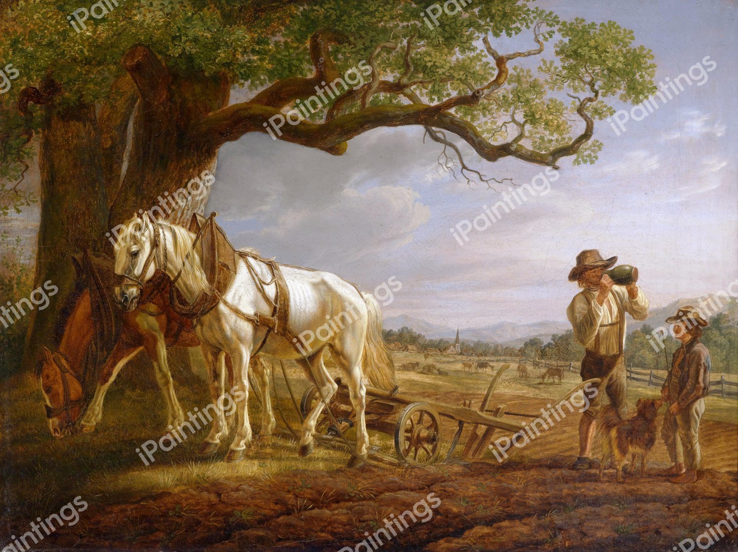 Peasants Resting in the Field. The painting by Albrecht Adam