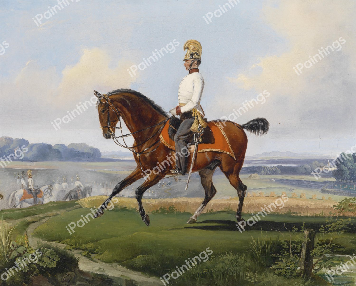 Portrait of First Lieutenant  Theodor von Klein on his Horse. The painting by Albrecht Adam