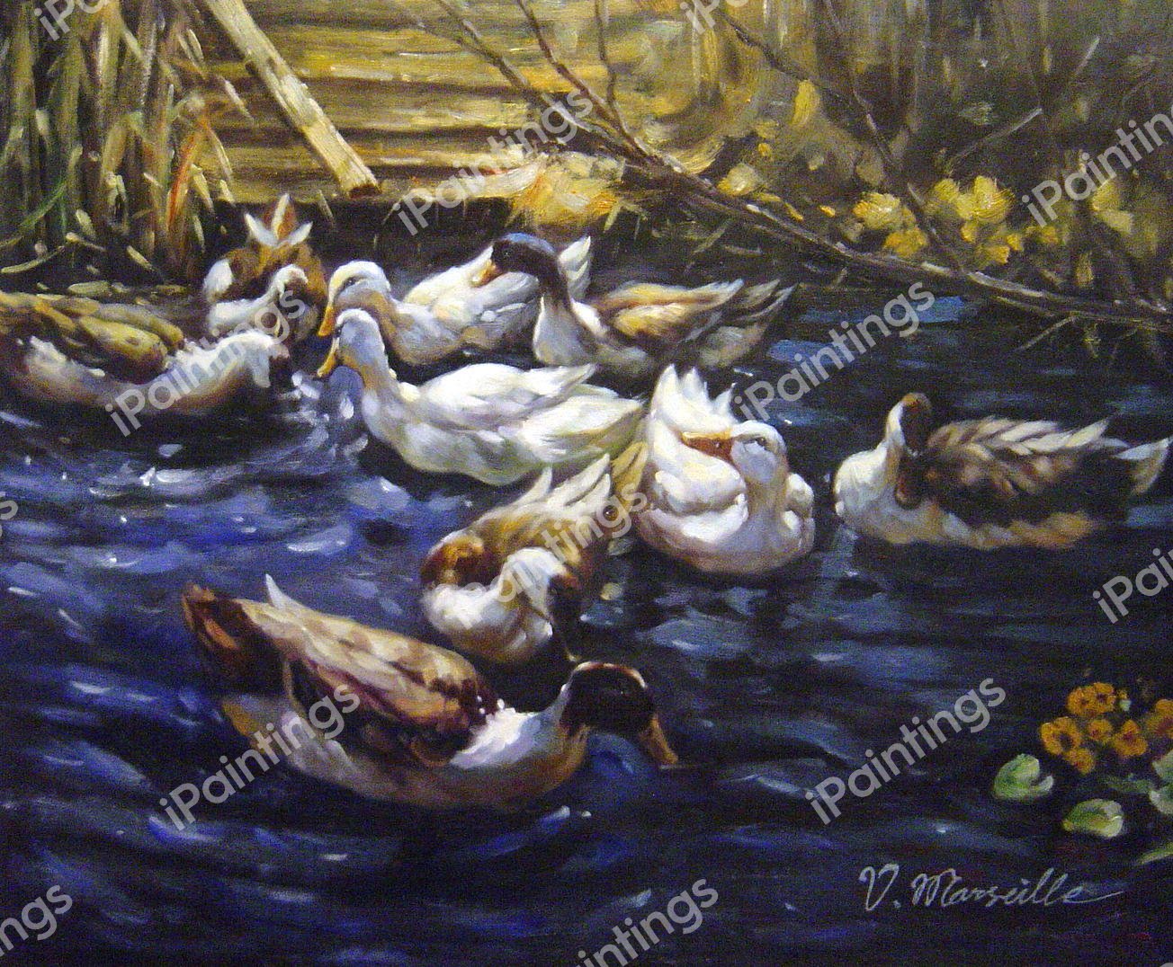 Ducks In The Reeds Under The Boughs. The painting by Alexander Koester