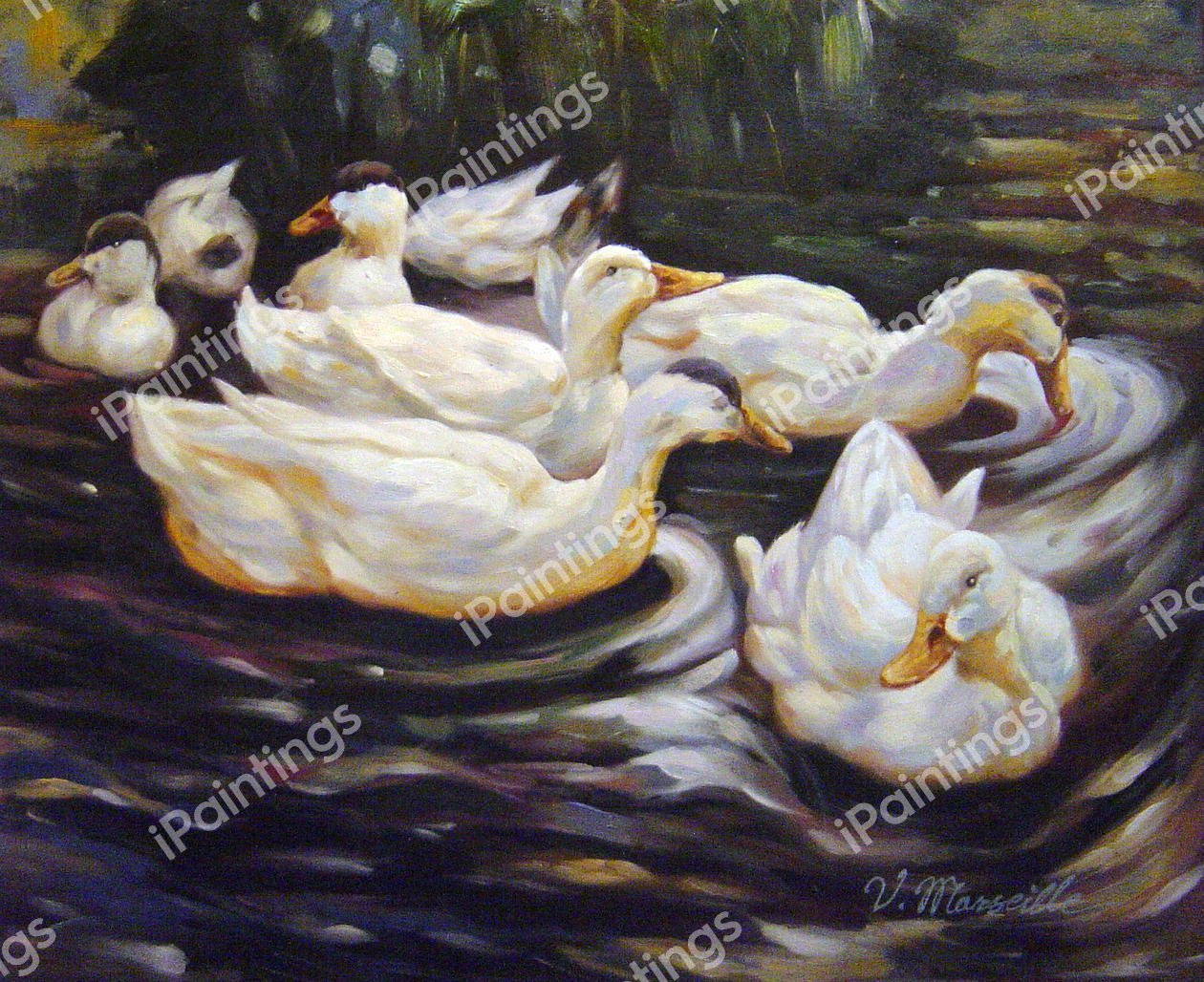 Six Ducks In The Pond. The painting by Alexander Koester