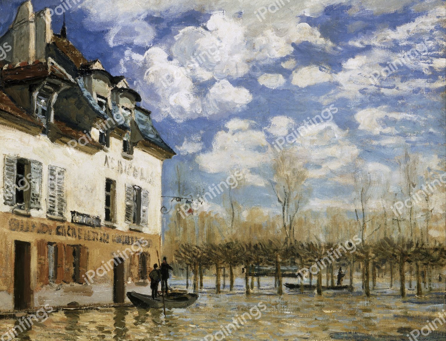 Boat in the Flood at Port Marly. The painting by Alfred Sisley