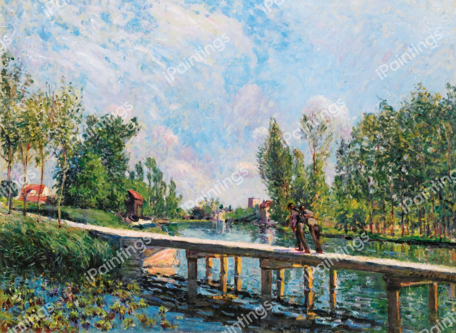 La Passerelle - Chemin de Halage du Canal du Loing. The painting by Alfred Sisley