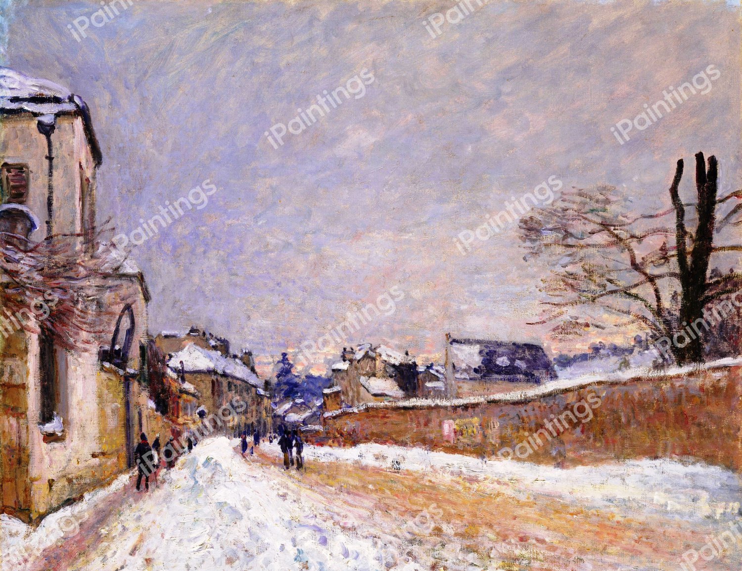 Rue Eugene Moussoir at Moret: Winter. The painting by Alfred Sisley