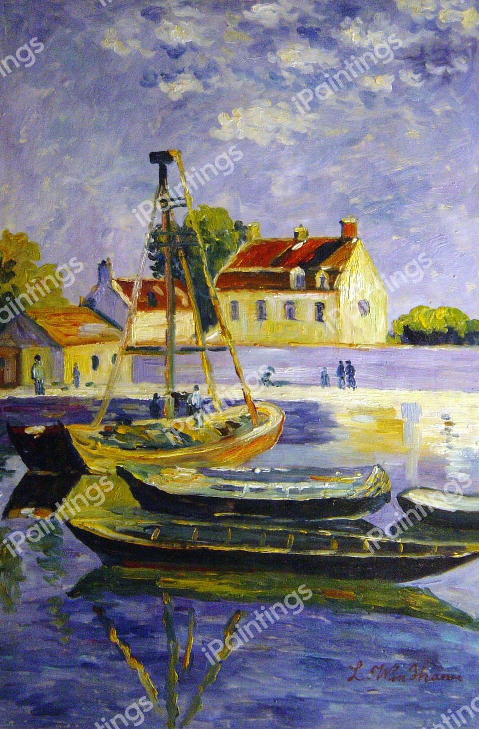 Small Boats. The painting by Alfred Sisley