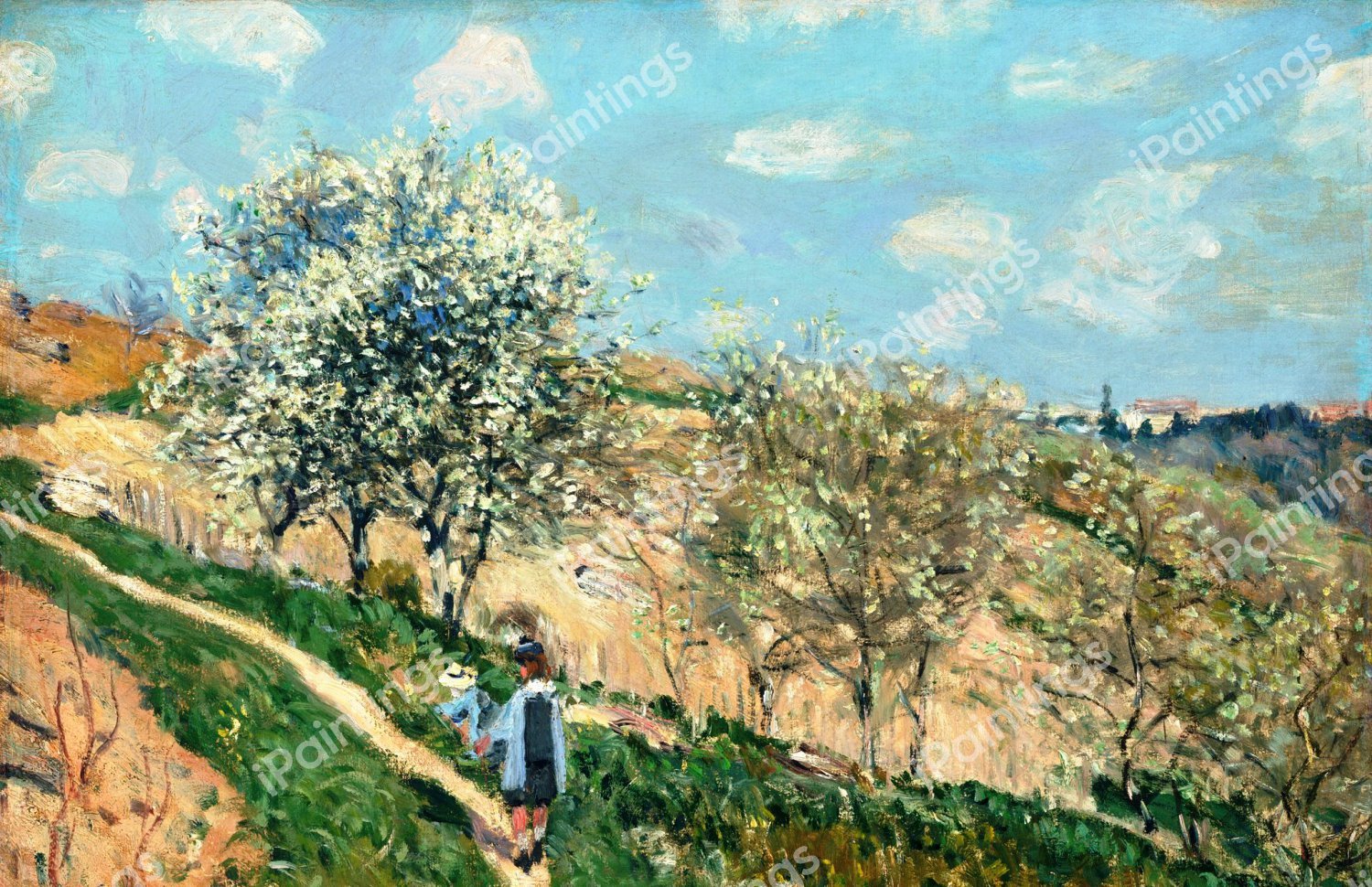 Spring at Bougival. The painting by Alfred Sisley