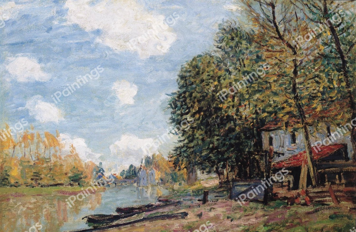 The Banks of the Loing Moret. The painting by Alfred Sisley