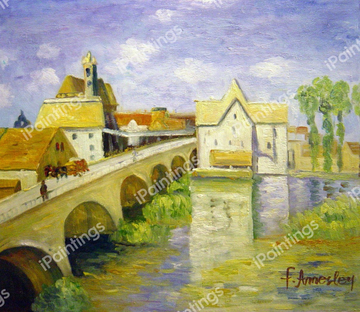 The Bridge At Moret. The painting by Alfred Sisley
