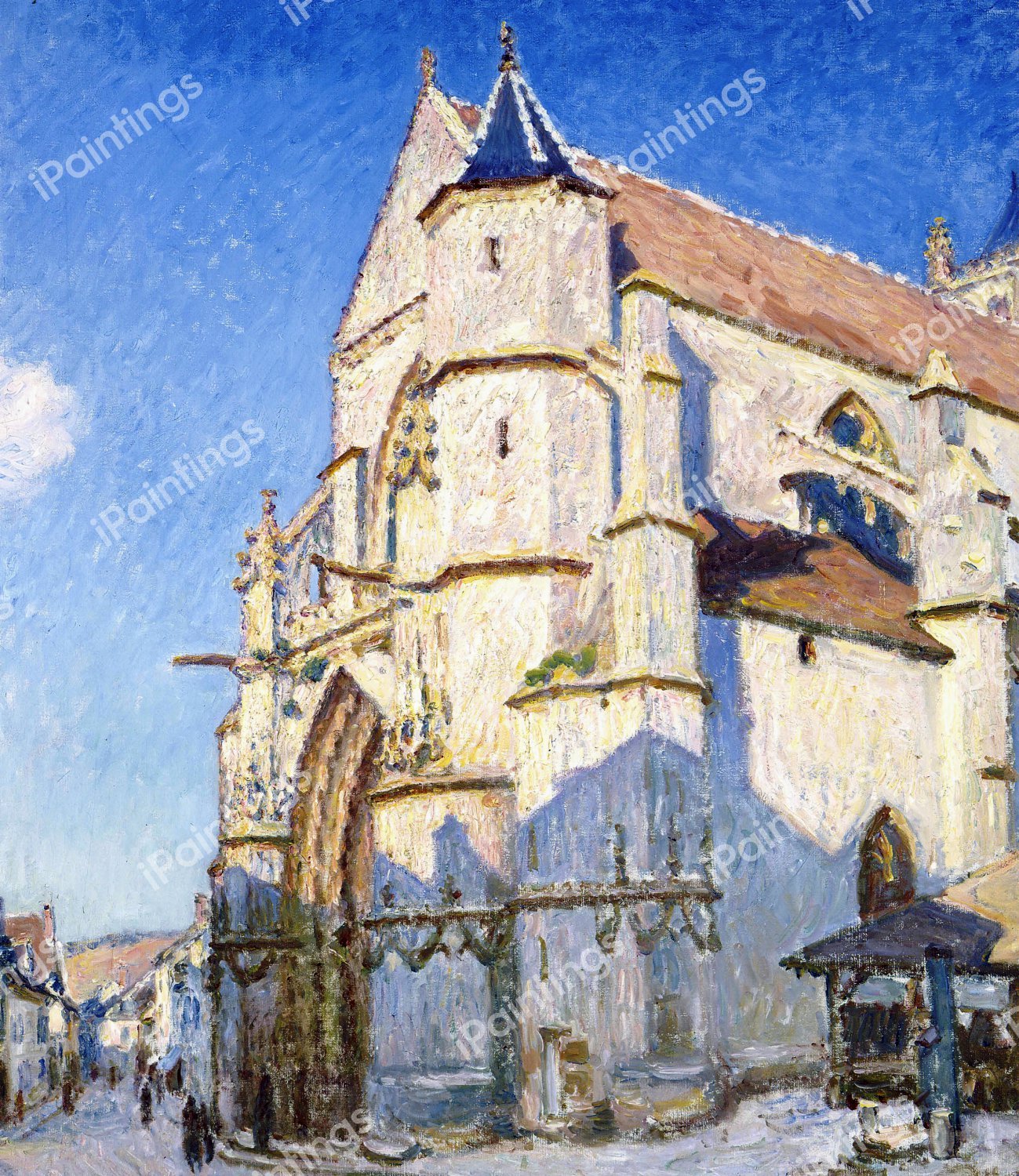 The Church of Moret, Evening. The painting by Alfred Sisley