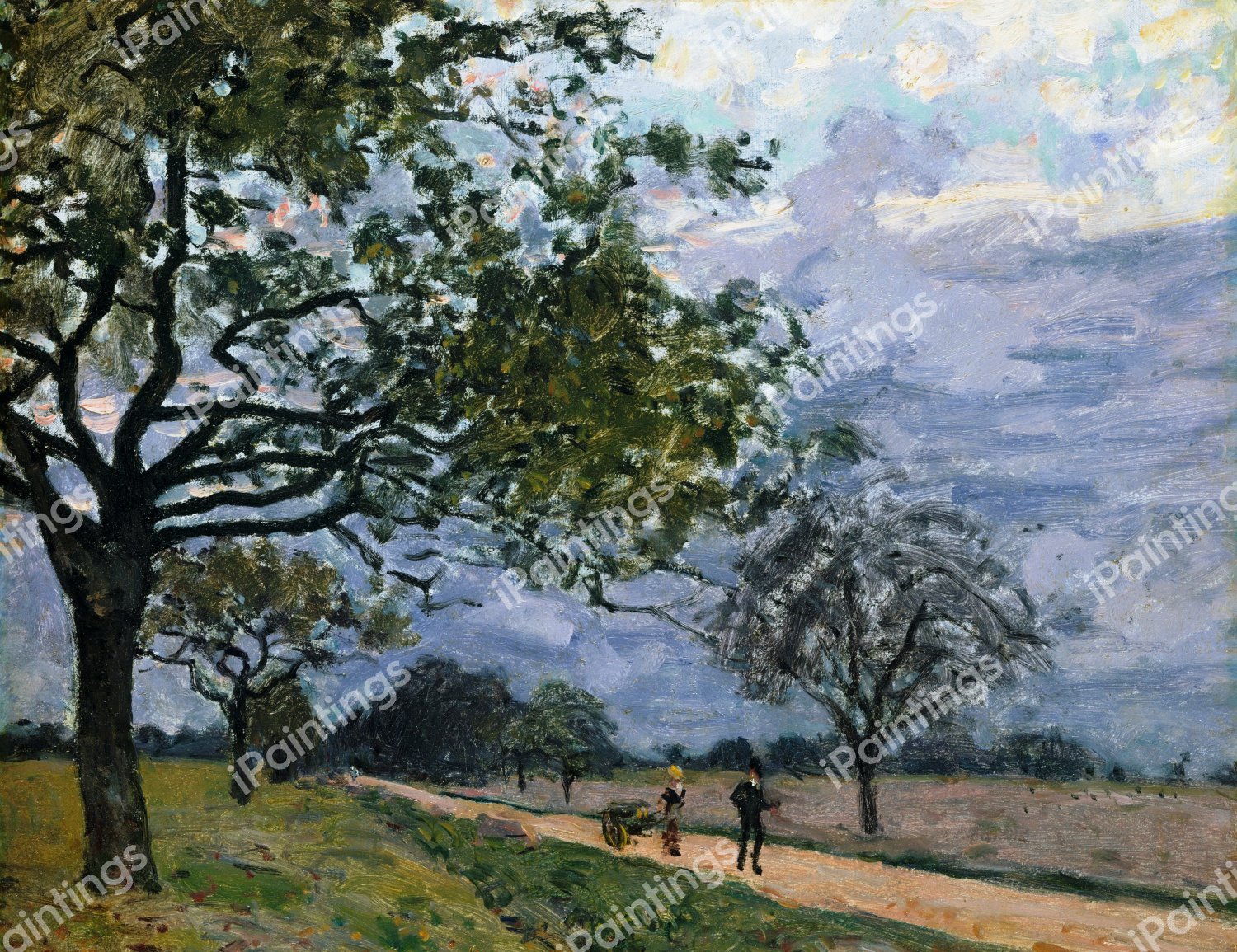 The Road from Versailles to Louveciennes. The painting by Alfred Sisley