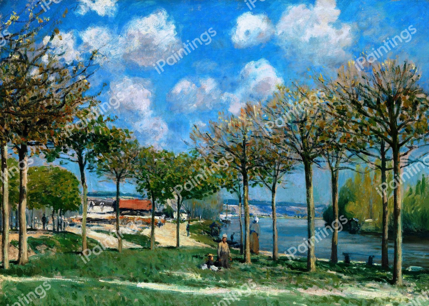 The Seine at Bougival . The painting by Alfred Sisley