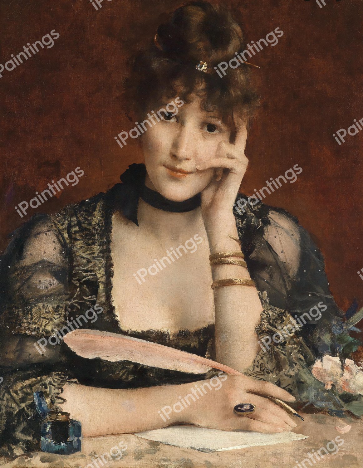 The Letter. The painting by Alfred Stevens