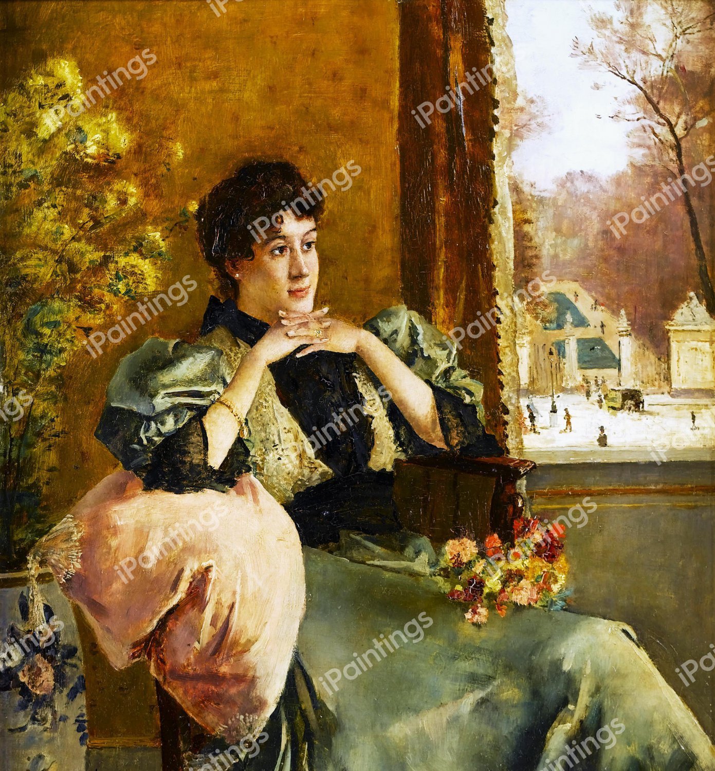 Woman Pensive at the Window. The painting by Alfred Stevens