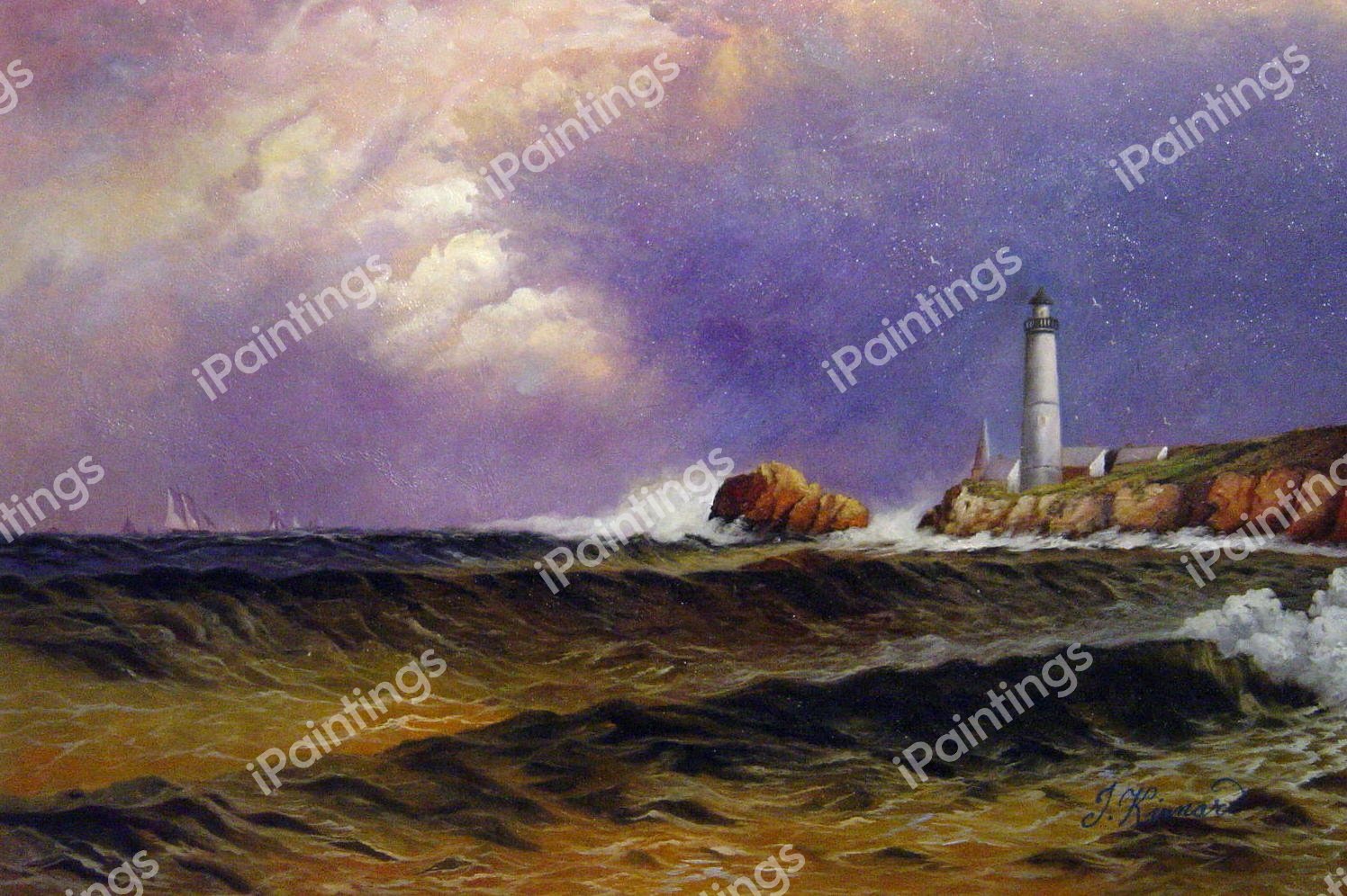 Coastal Scene With Lighthouse. The painting by Alfred Thompson Bricher