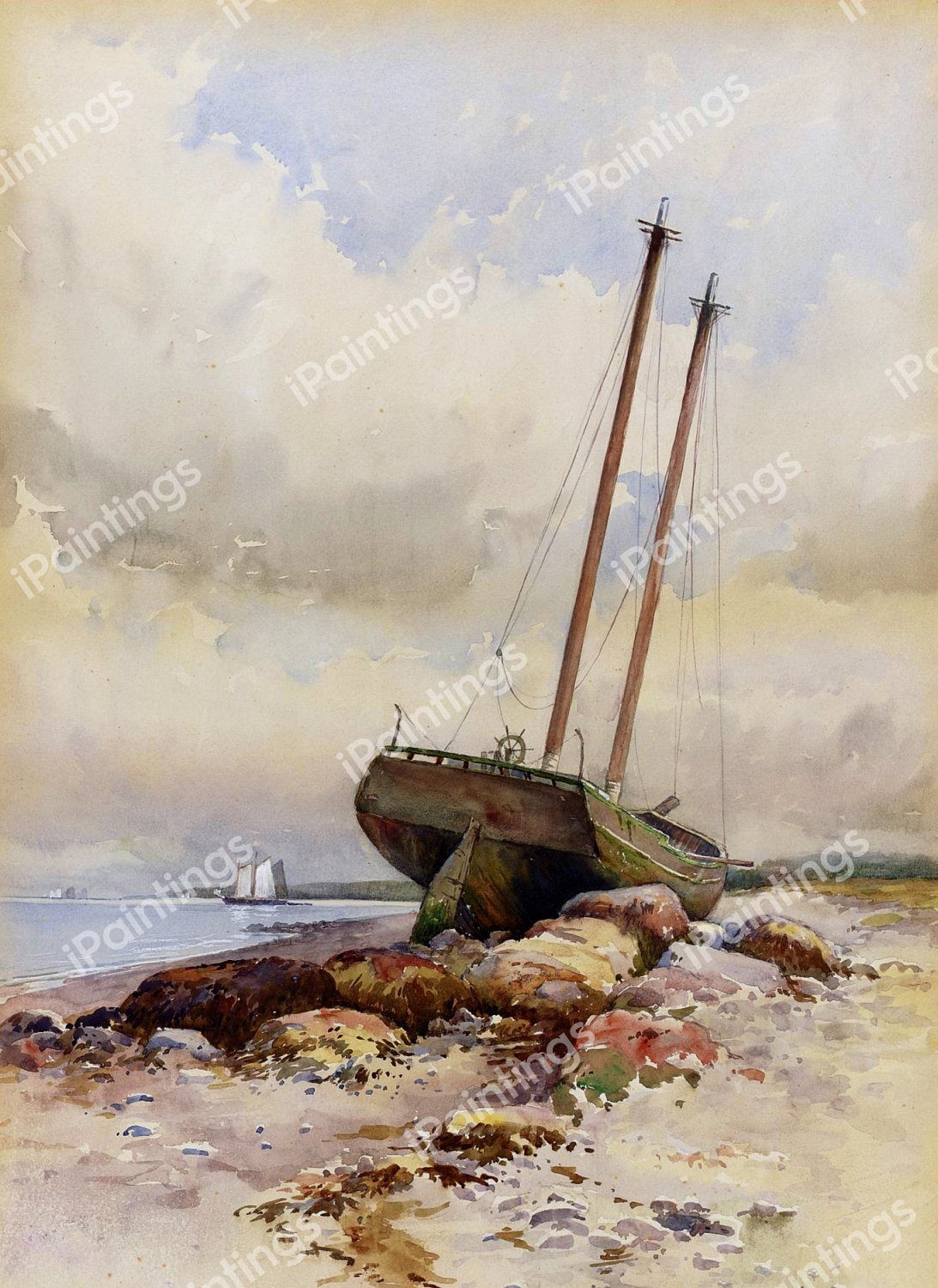Schooner High And Dry. The painting by Alfred Thompson Bricher