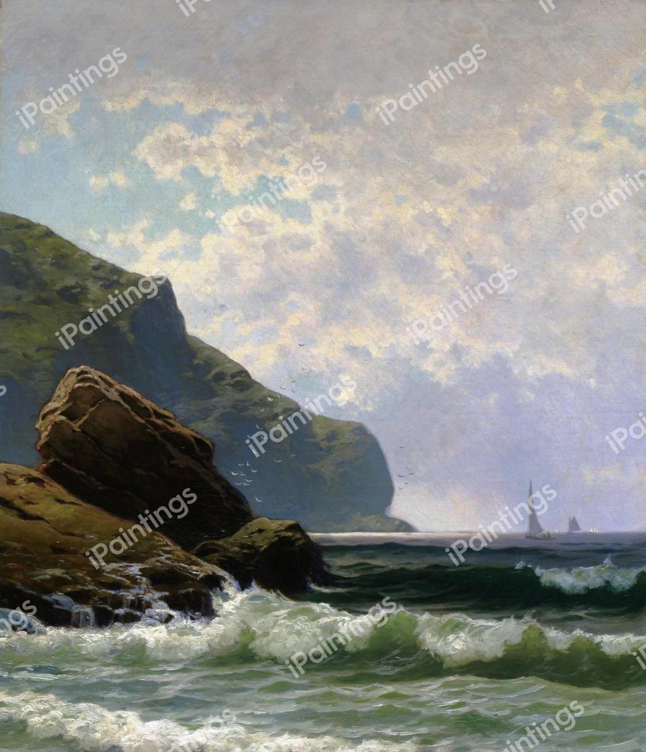 Seascape with Boats Offshore. The painting by Alfred Thompson Bricher