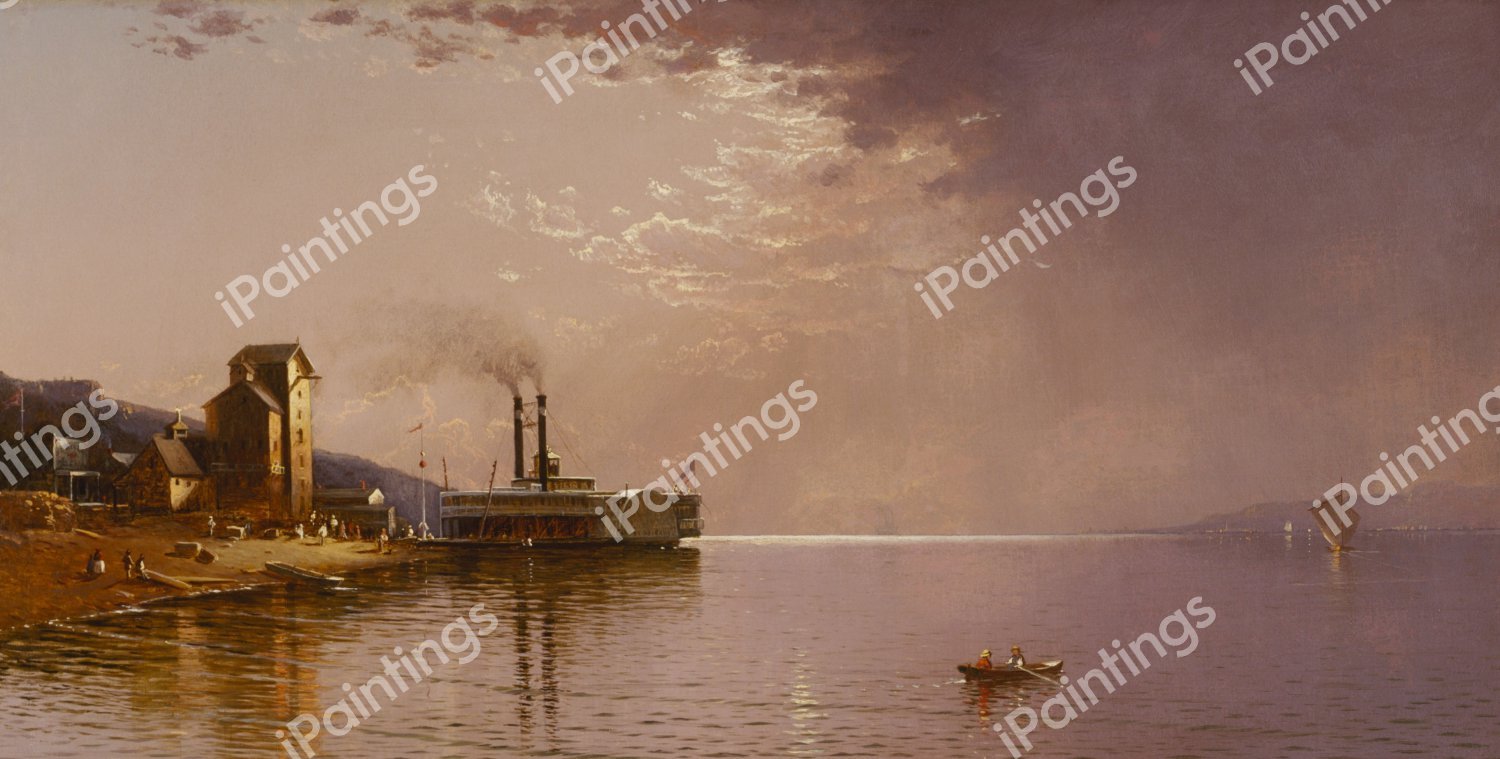 The Sidewheeler "The City of St. Paul" on the Mississippi River, Dubuque, Iowa. The painting by Alfred Thompson Bricher